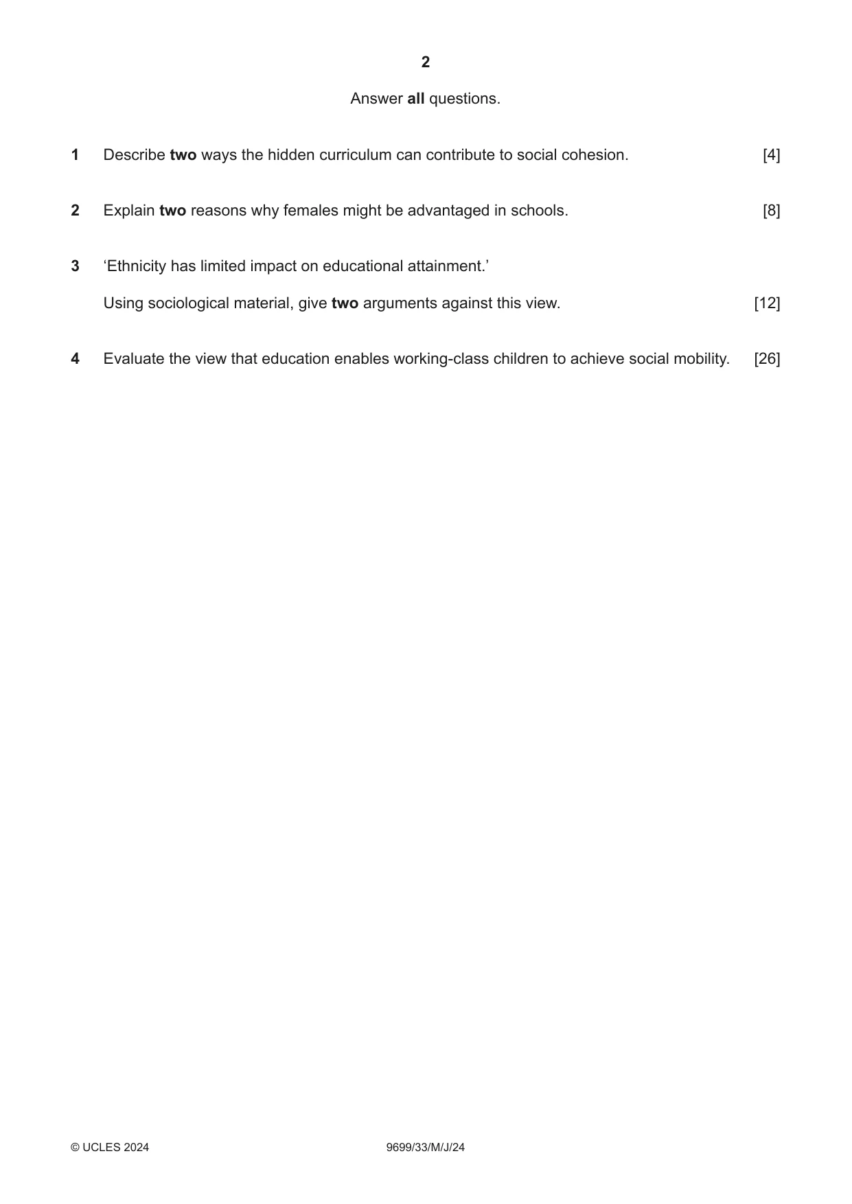 Cambridge A Level Sociology 9699 2024 May/June Paper 3 · Variant 3 question paper, page 2 of 4