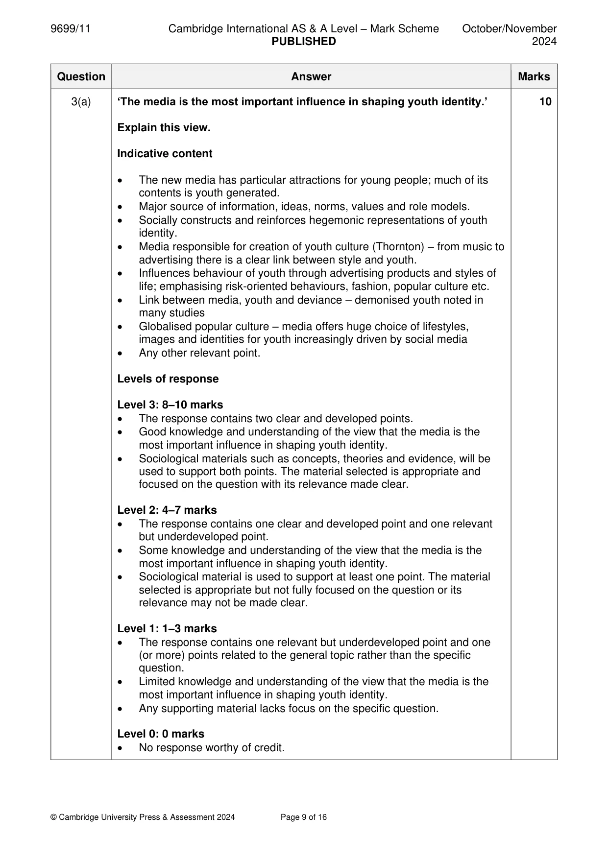 Mark scheme, page 9 of 16