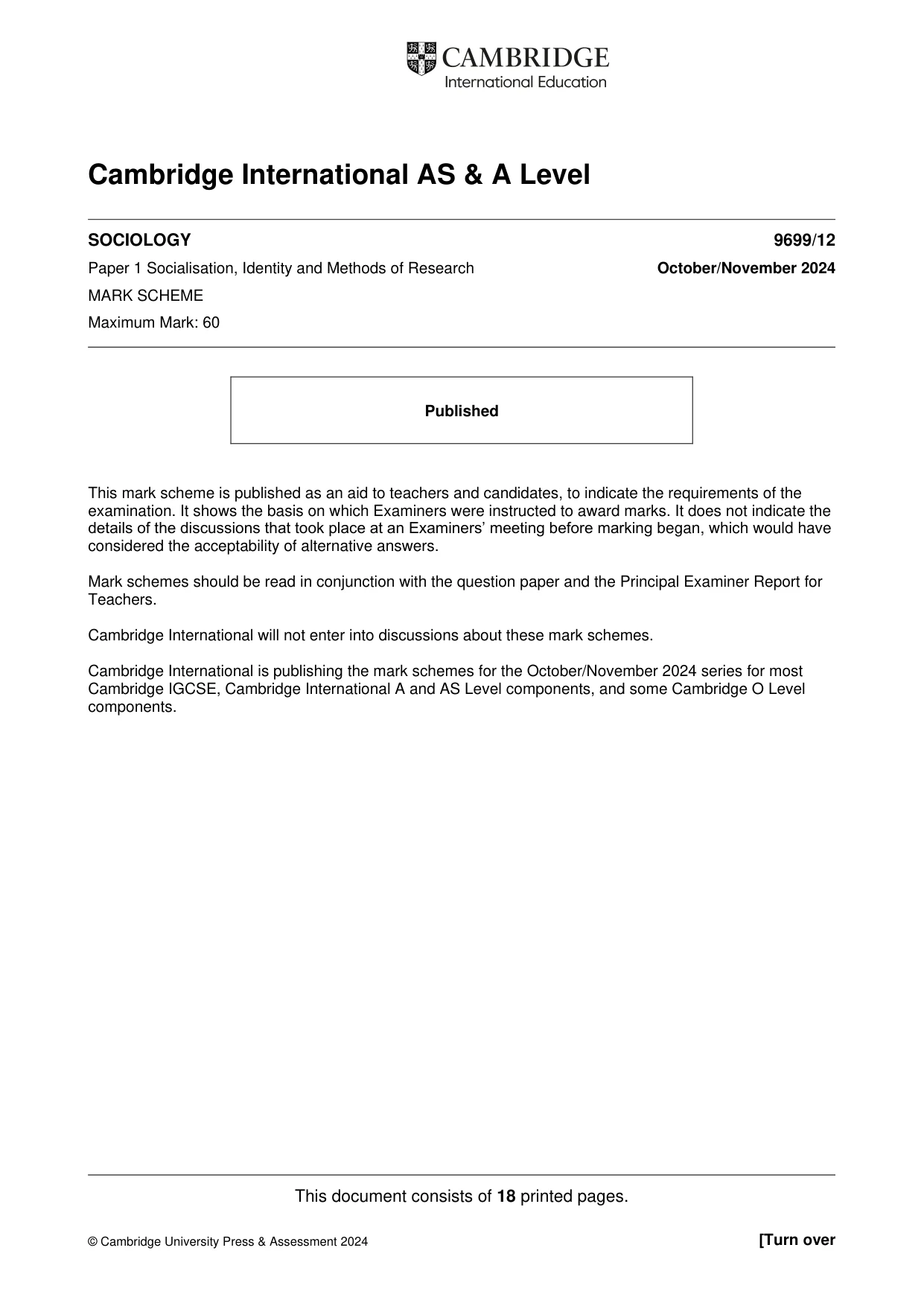 Mark scheme, page 1 of 18