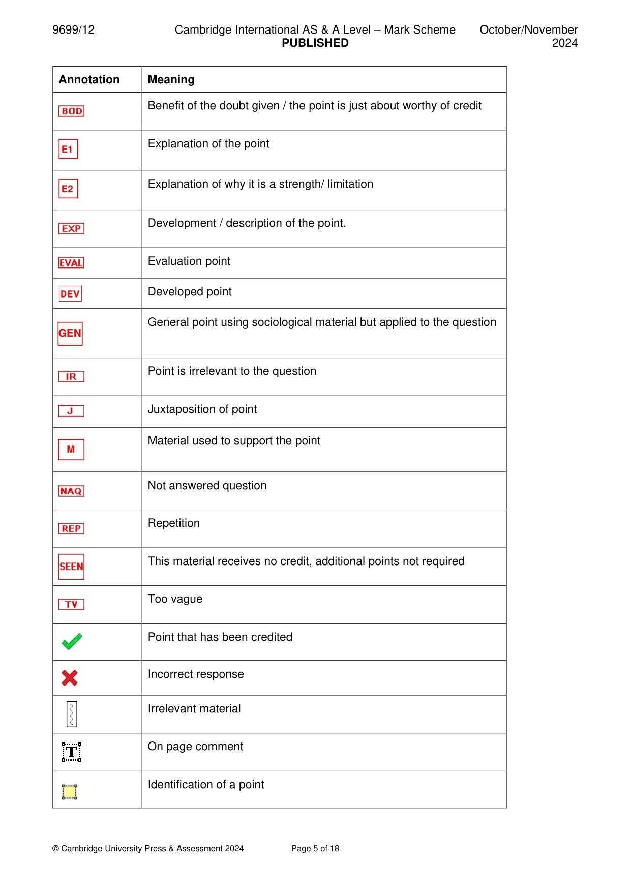 Mark scheme, page 5 of 18