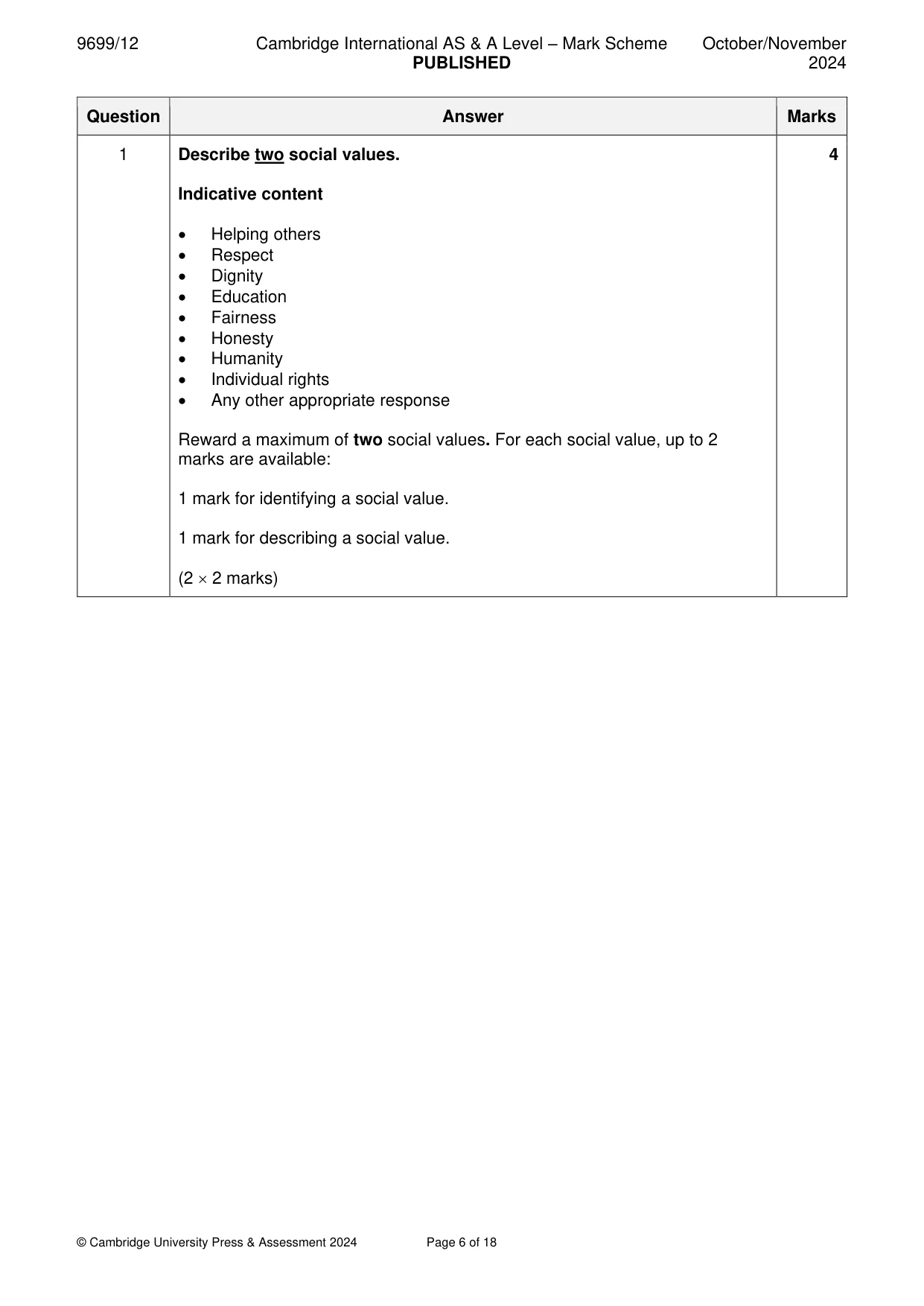 Mark scheme, page 6 of 18