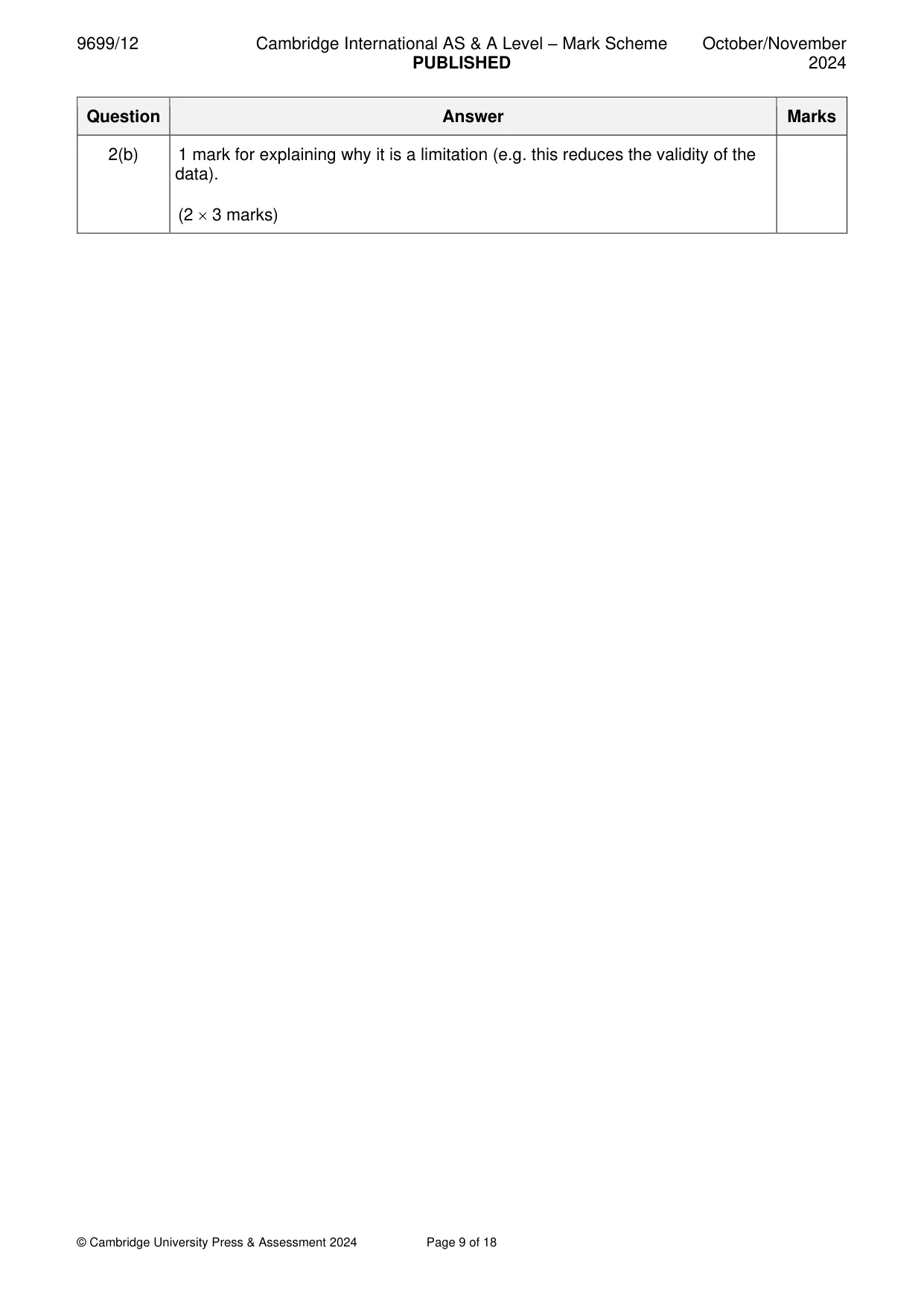 Mark scheme, page 9 of 18