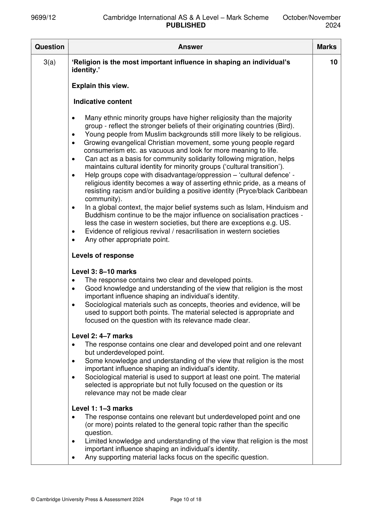 Mark scheme, page 10 of 18
