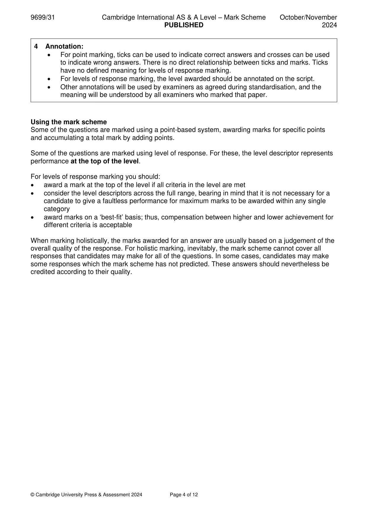 Mark scheme, page 4 of 12
