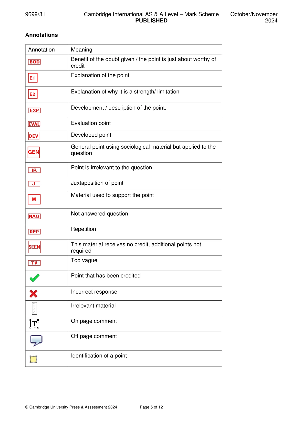 Mark scheme, page 5 of 12