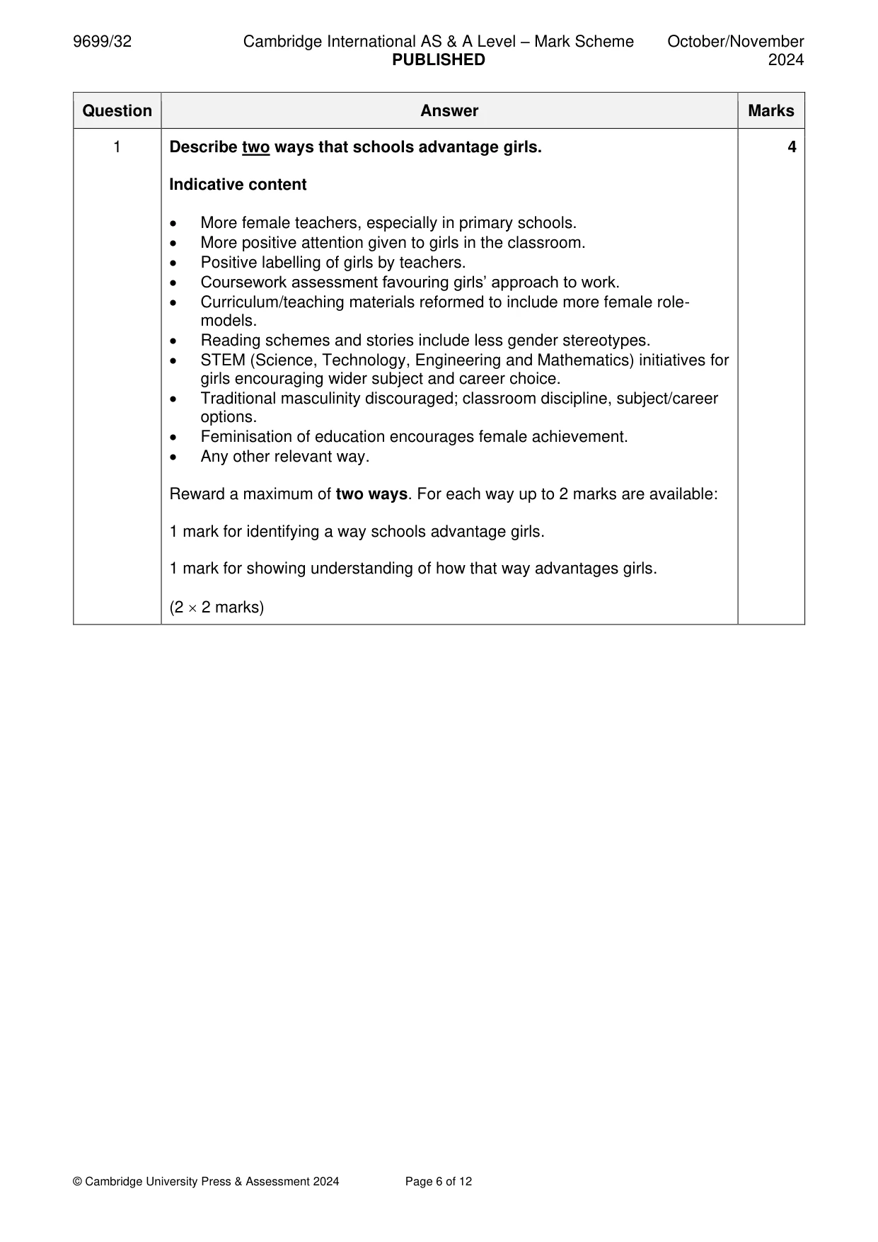 Mark scheme, page 6 of 12