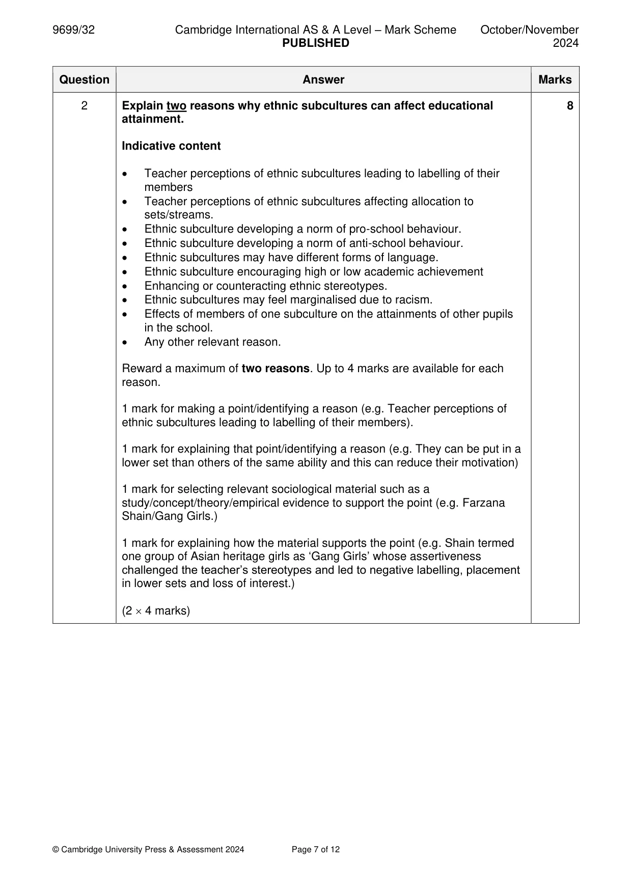 Mark scheme, page 7 of 12