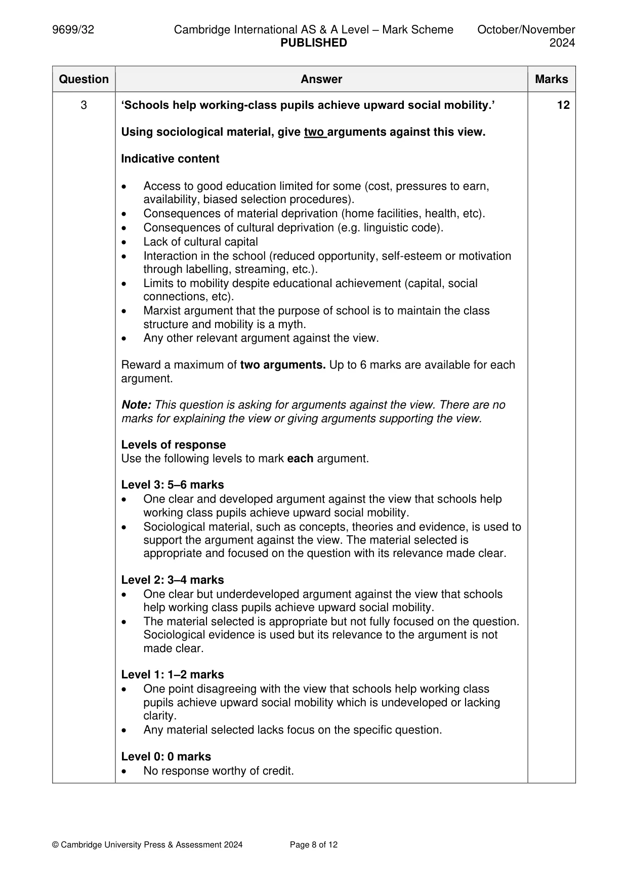 Mark scheme, page 8 of 12