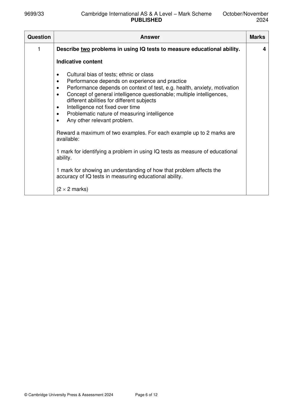 Mark scheme, page 6 of 12