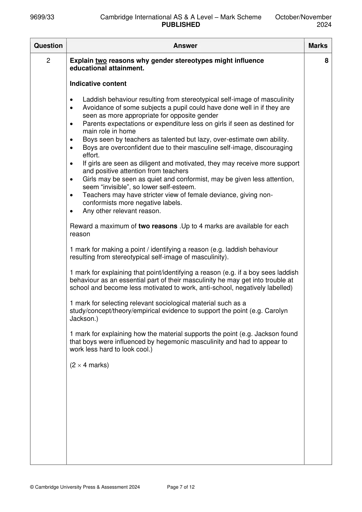 Mark scheme, page 7 of 12