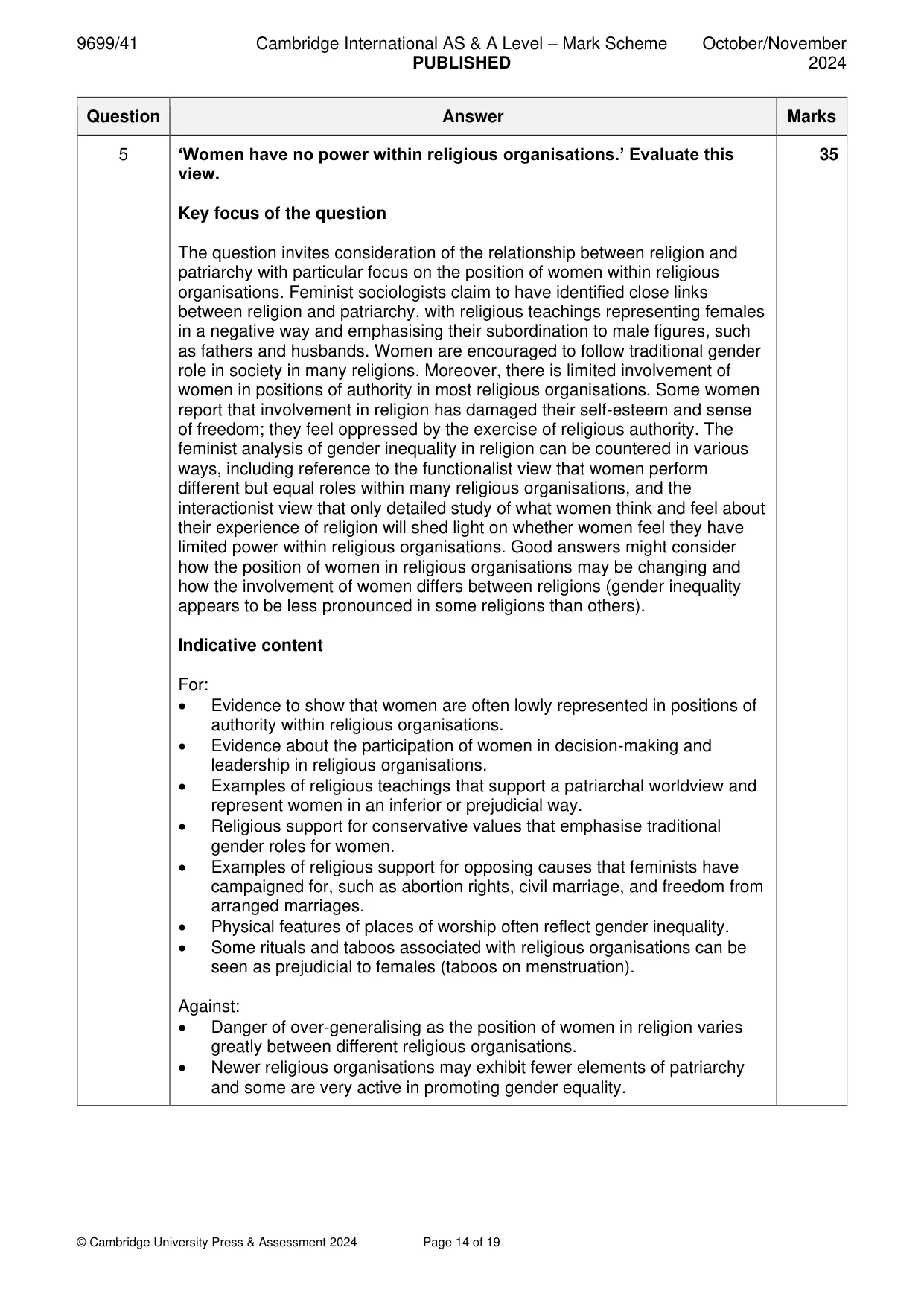 Mark scheme, page 14 of 19