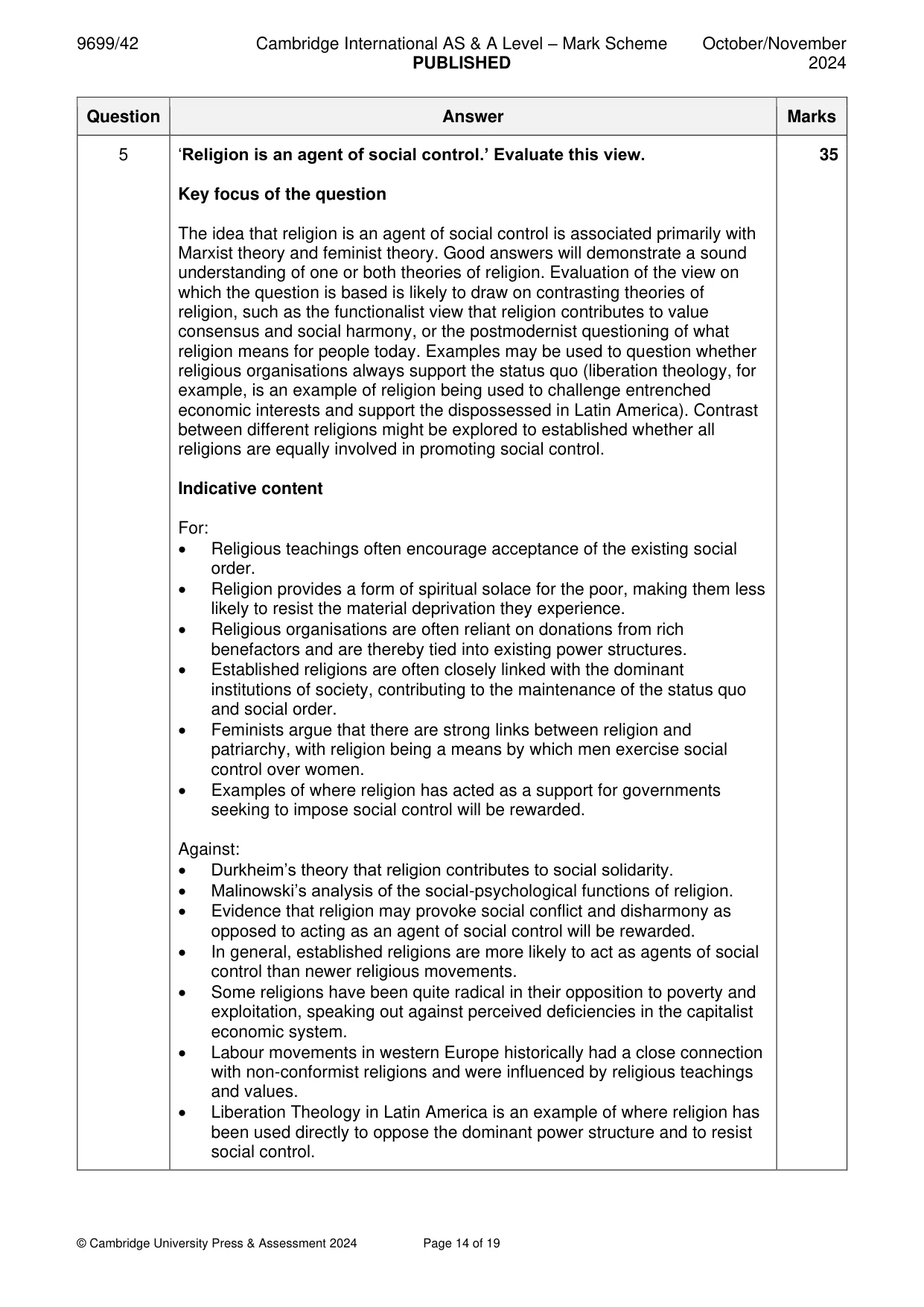 Mark scheme, page 14 of 19