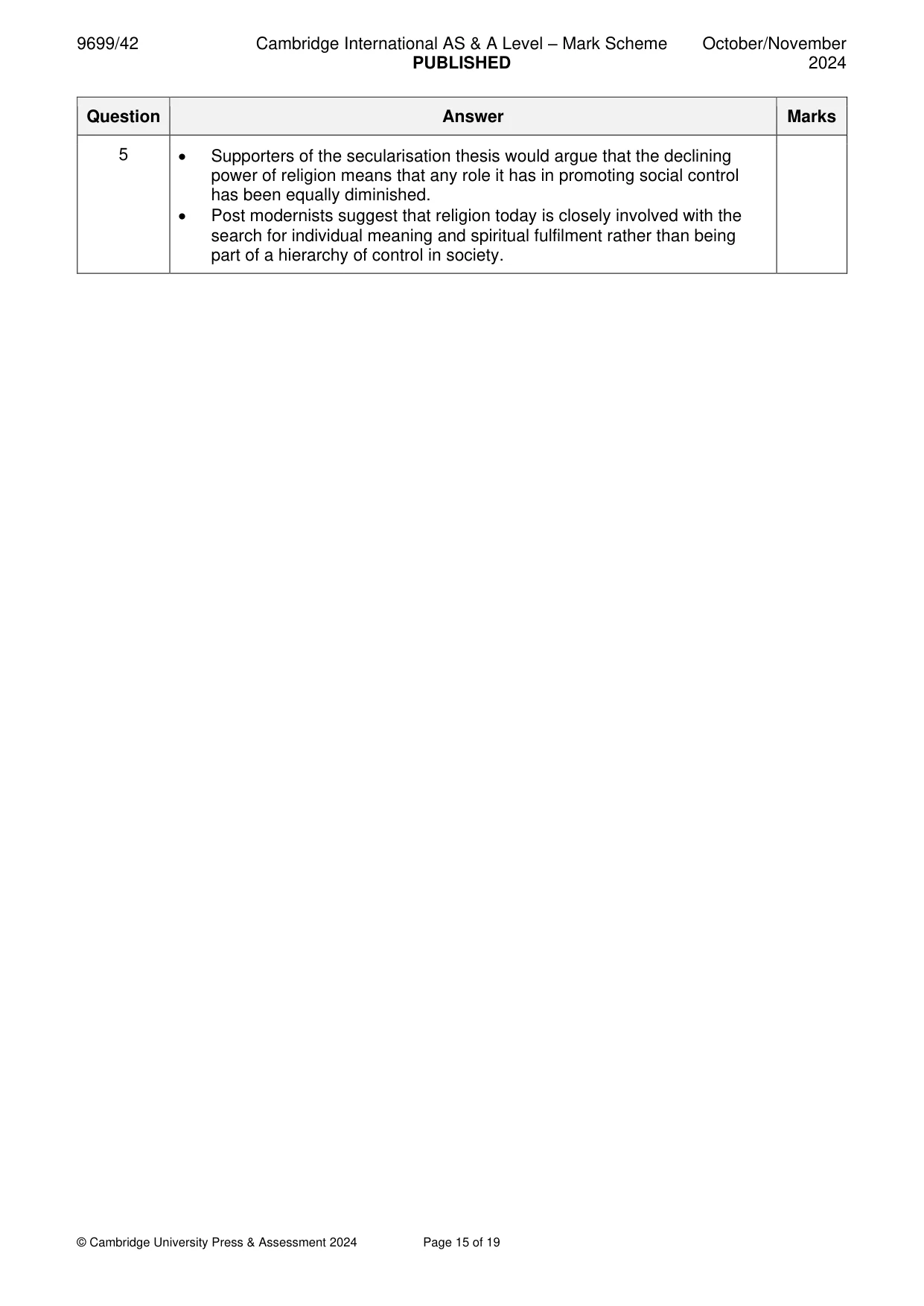 Mark scheme, page 15 of 19