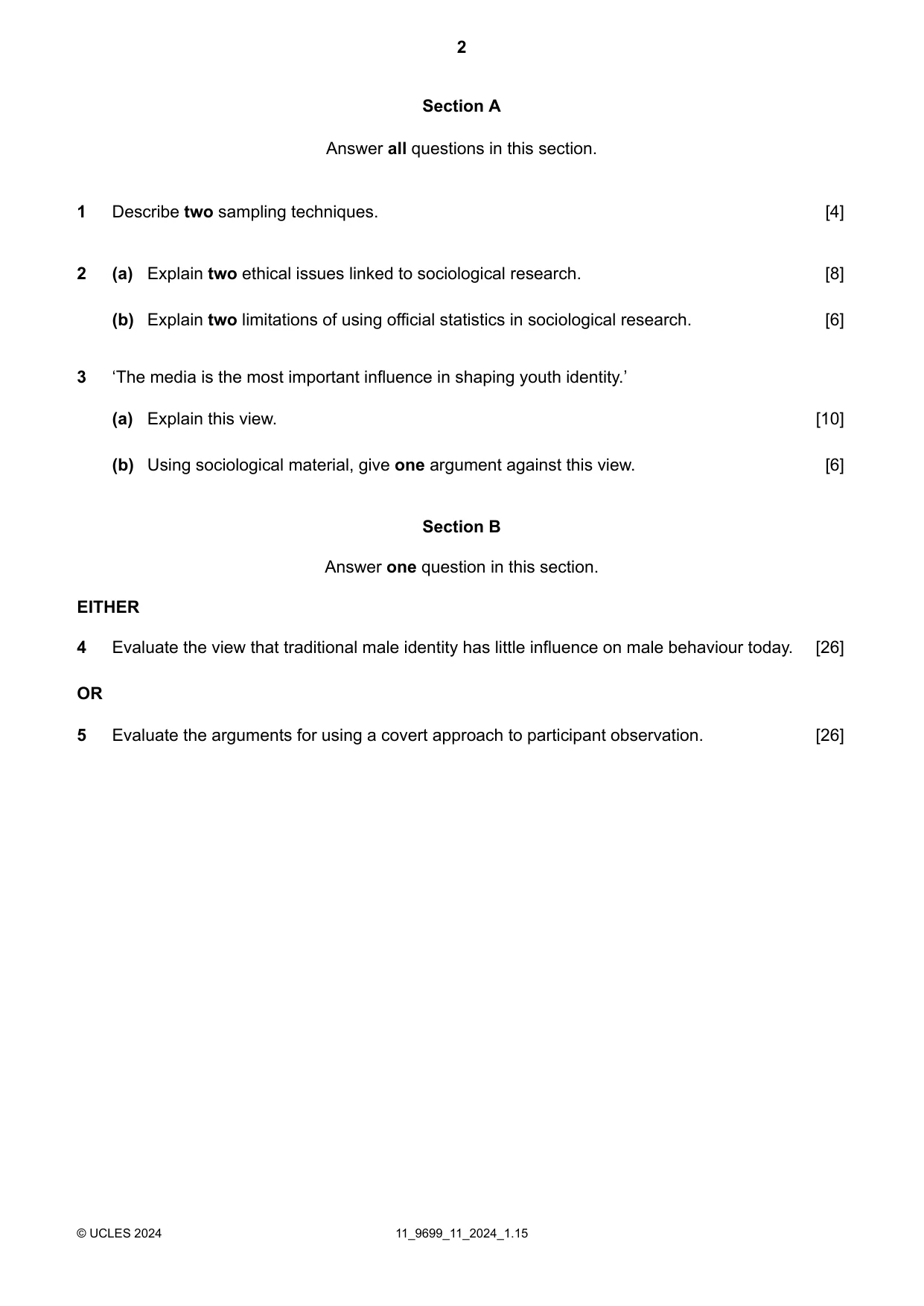Cambridge A Level Sociology 9699 2024 Oct/Nov Paper 1 · Variant 1 question paper, page 2 of 4
