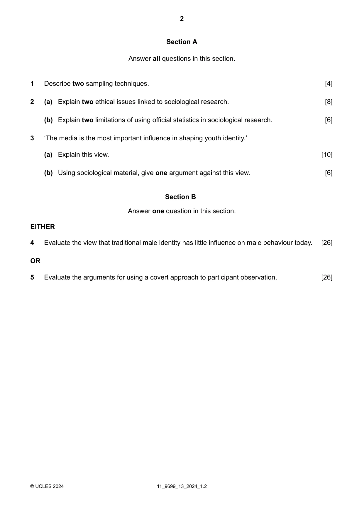 Cambridge A Level Sociology 9699 2024 Oct/Nov Paper 1 · Variant 3 question paper, page 2 of 4