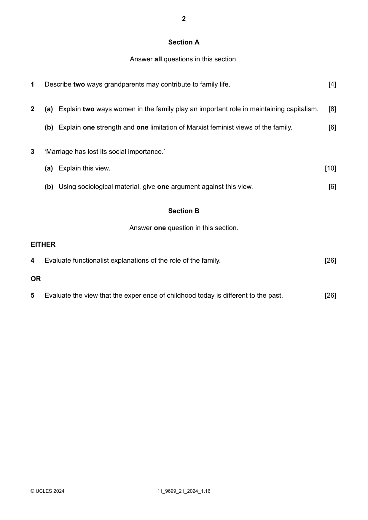Cambridge A Level Sociology 9699 2024 Oct/Nov Paper 2 · Variant 1 question paper, page 2 of 4