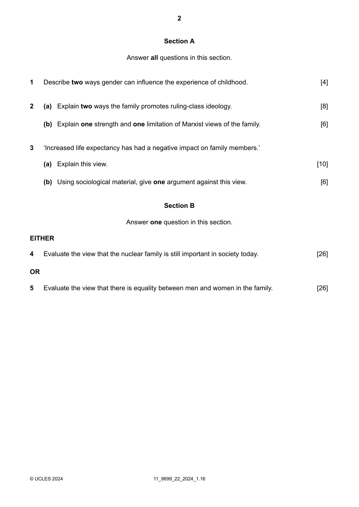 Cambridge A Level Sociology 9699 2024 Oct/Nov Paper 2 · Variant 2 question paper, page 2 of 4