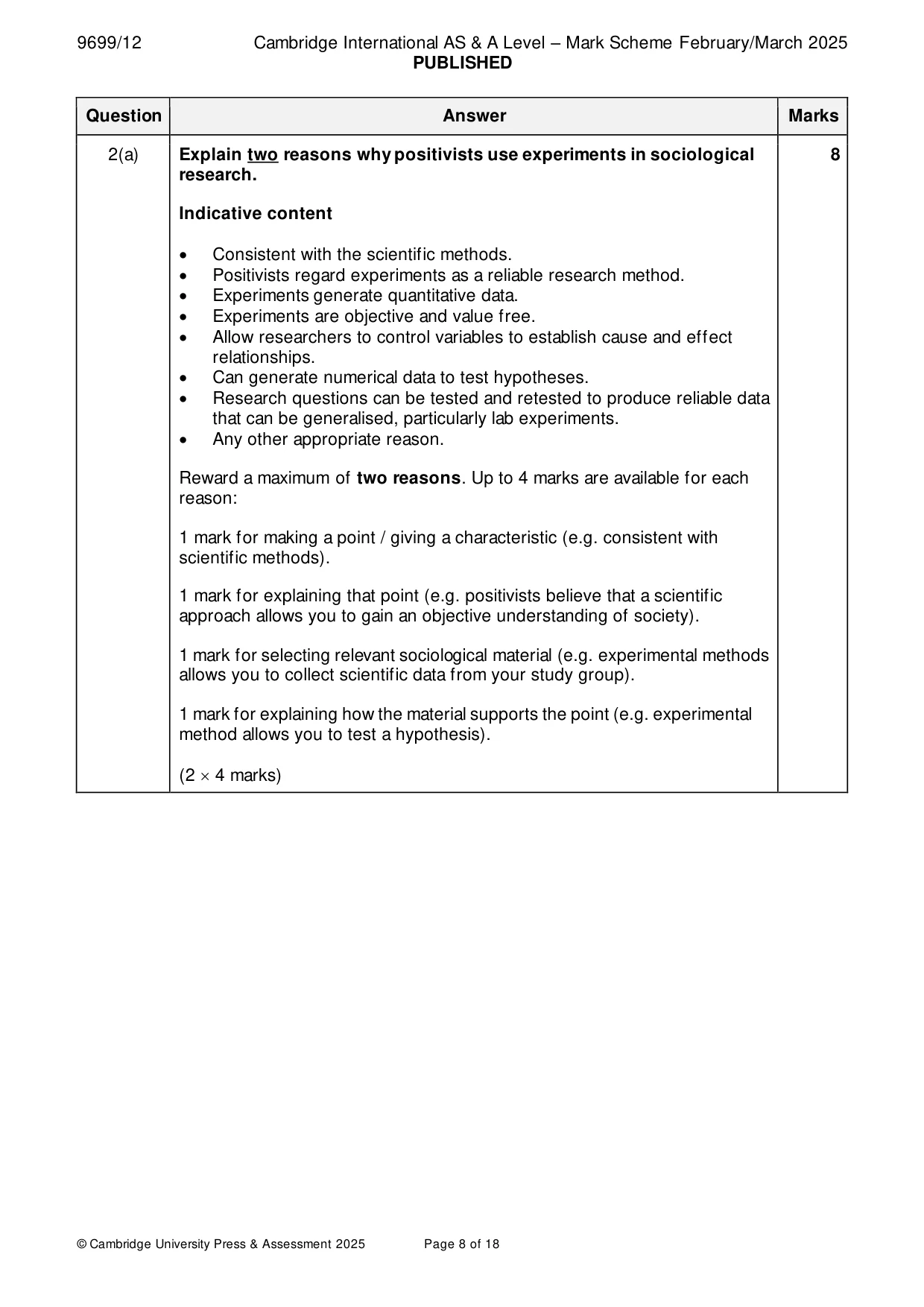 Mark scheme, page 8 of 18