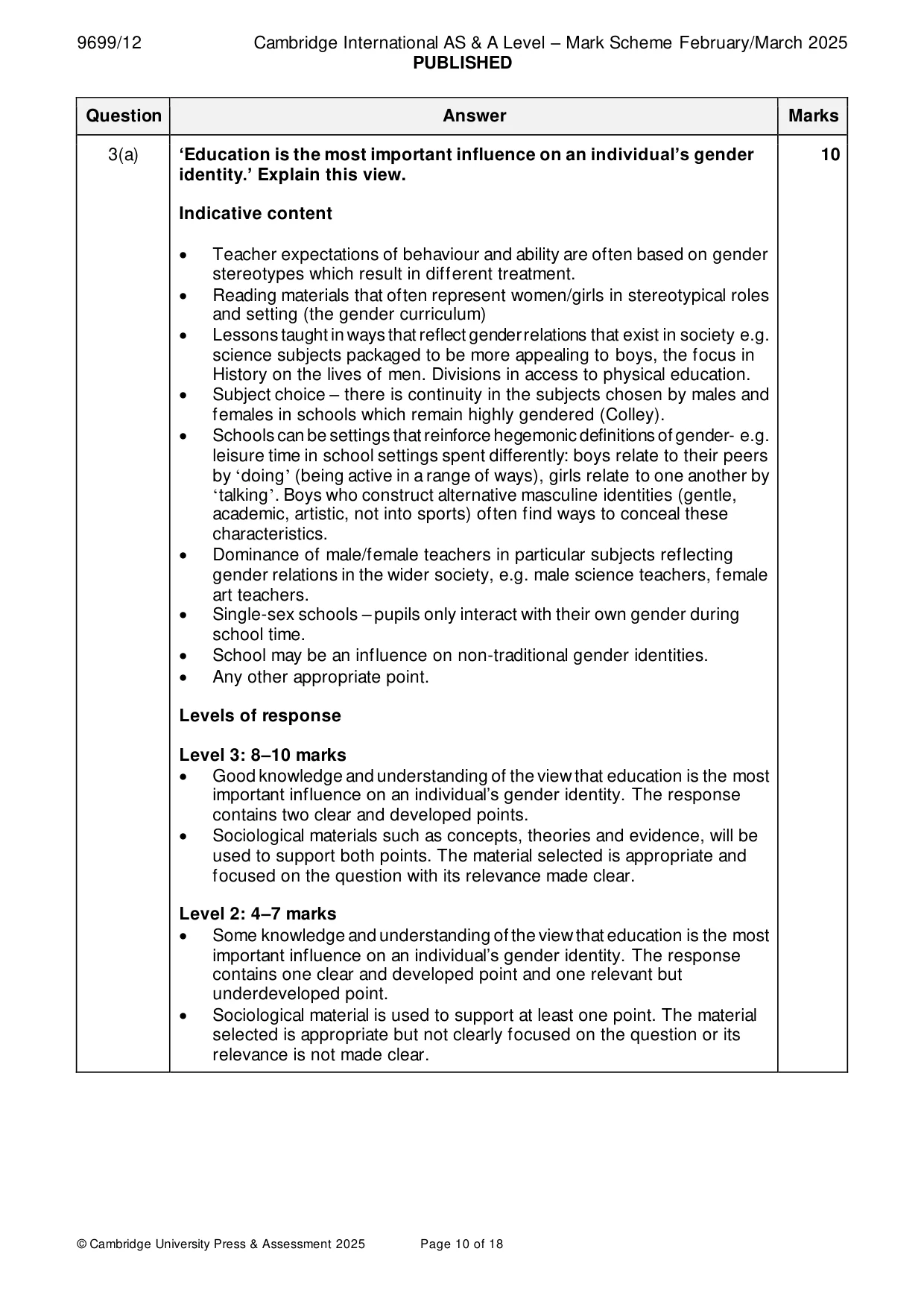Mark scheme, page 10 of 18