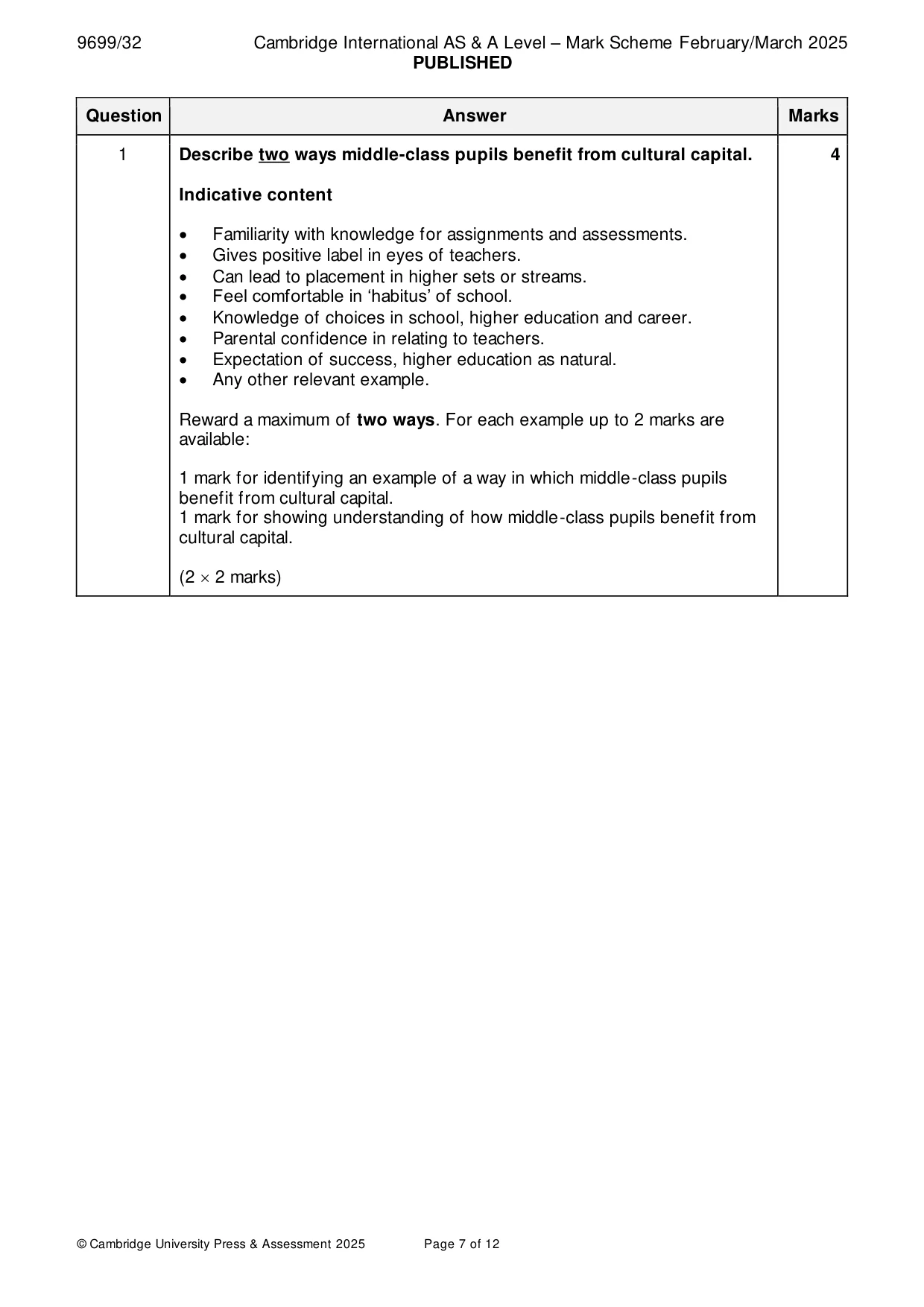 Mark scheme, page 7 of 12