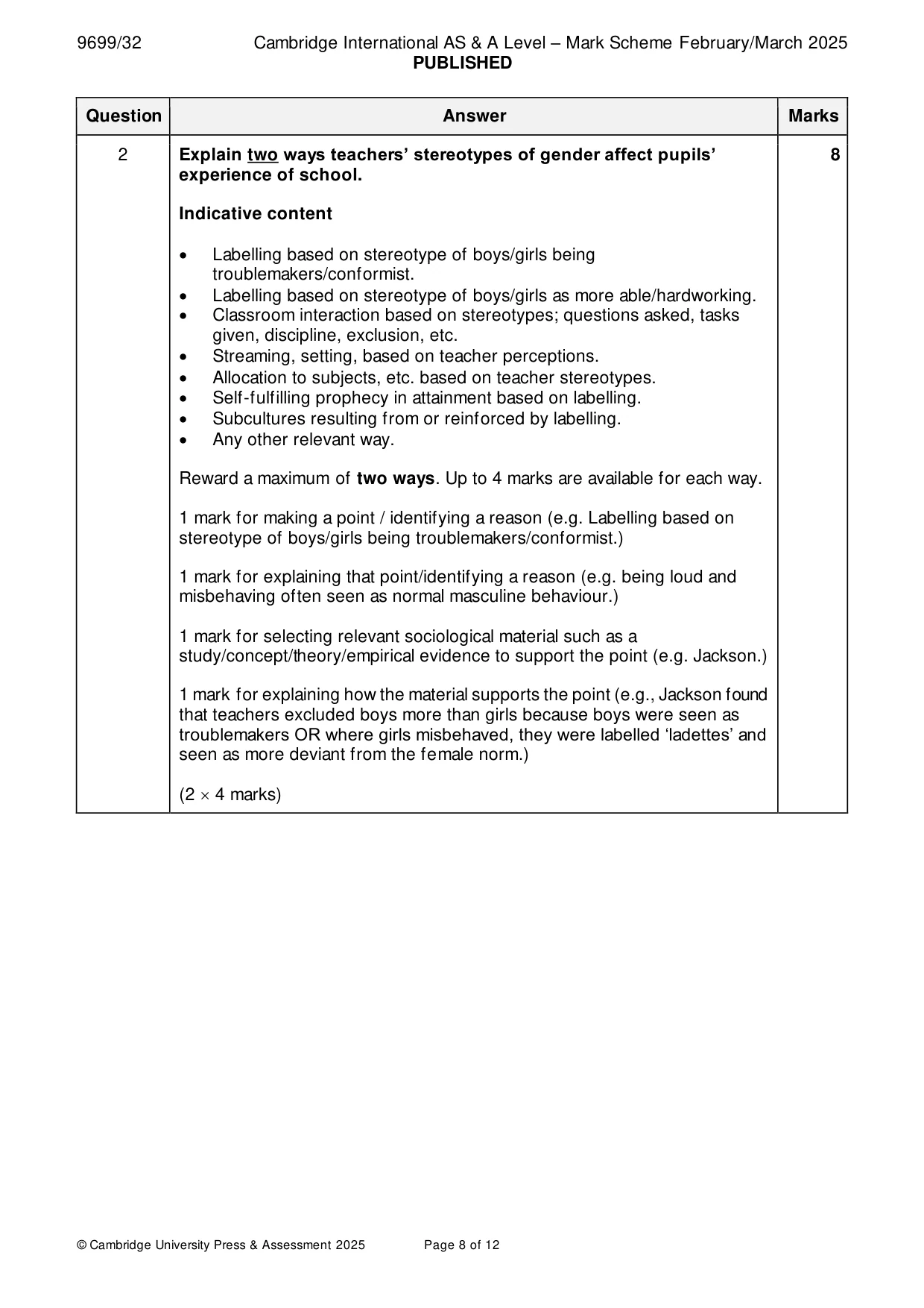 Mark scheme, page 8 of 12