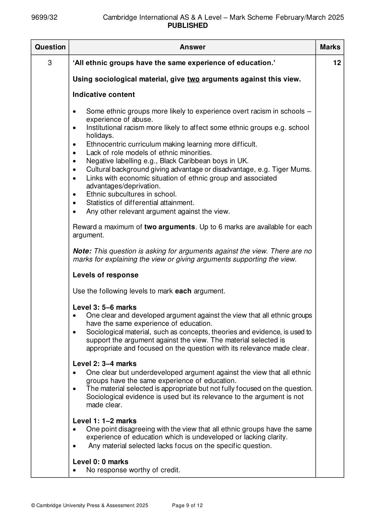 Mark scheme, page 9 of 12