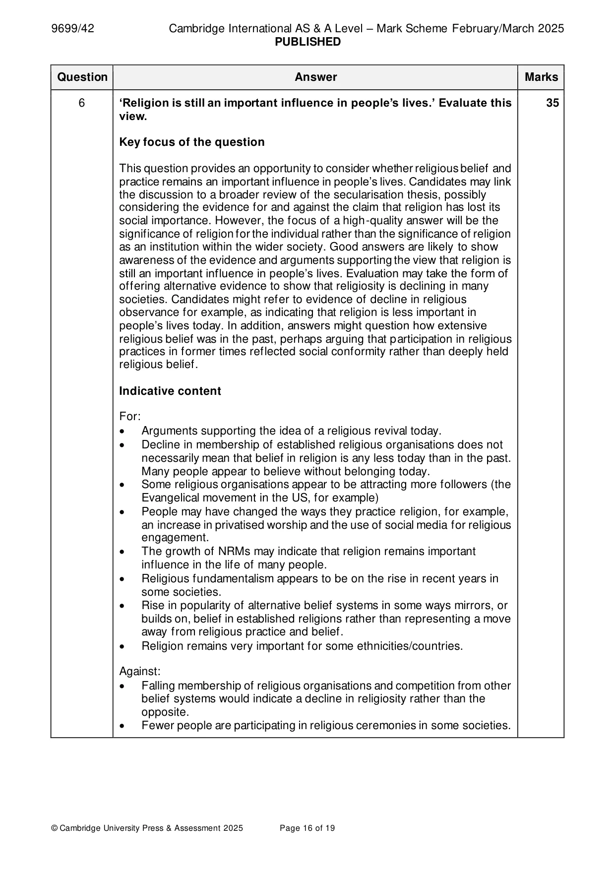Mark scheme, page 16 of 19