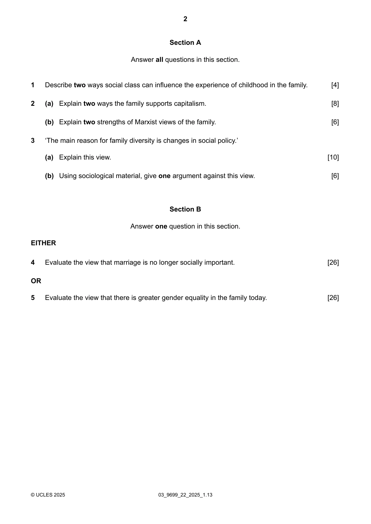 Cambridge A Level Sociology 9699 2025 Feb/March Paper 2 · Variant 2 question paper, page 2 of 4