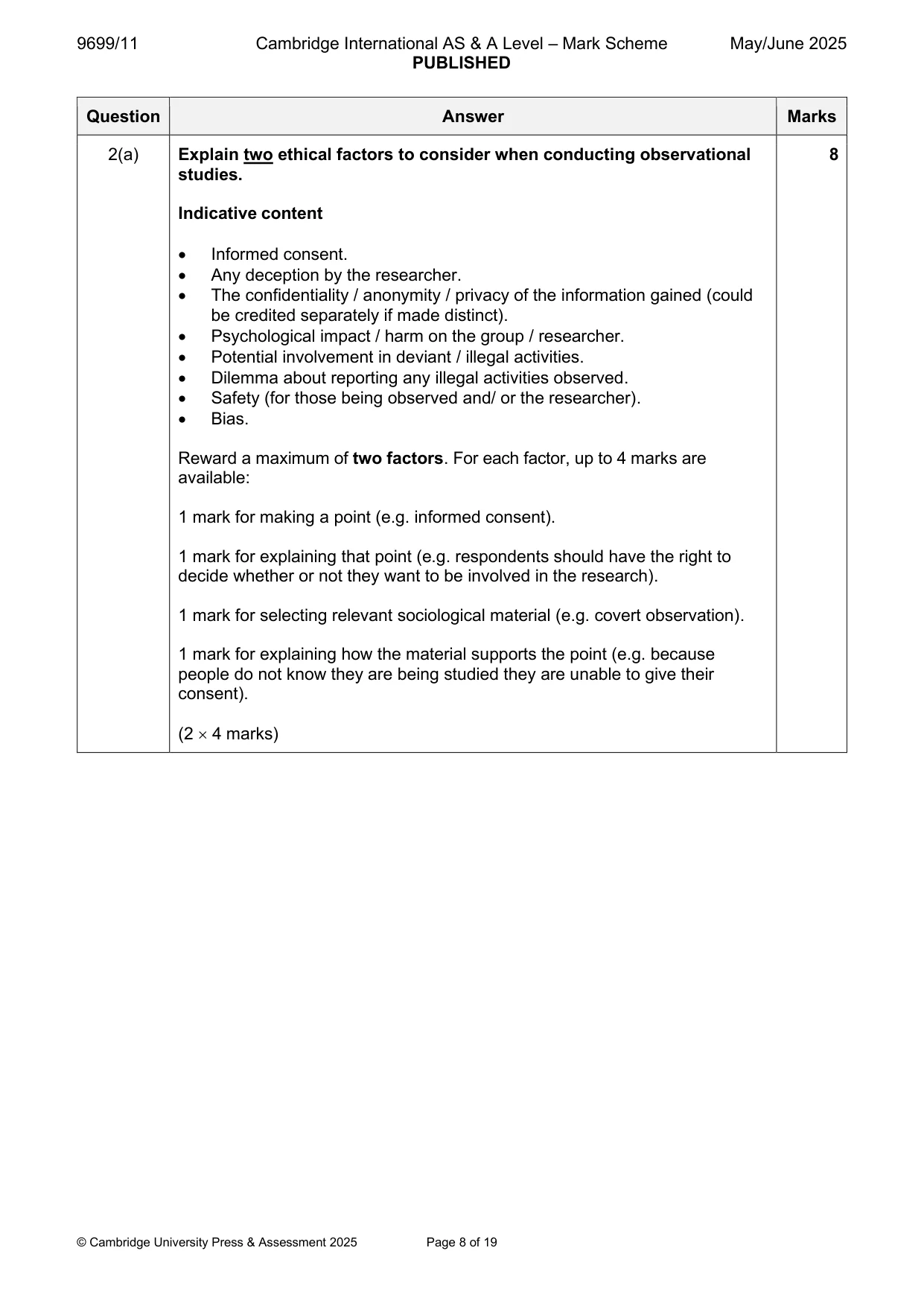 Mark scheme, page 8 of 19