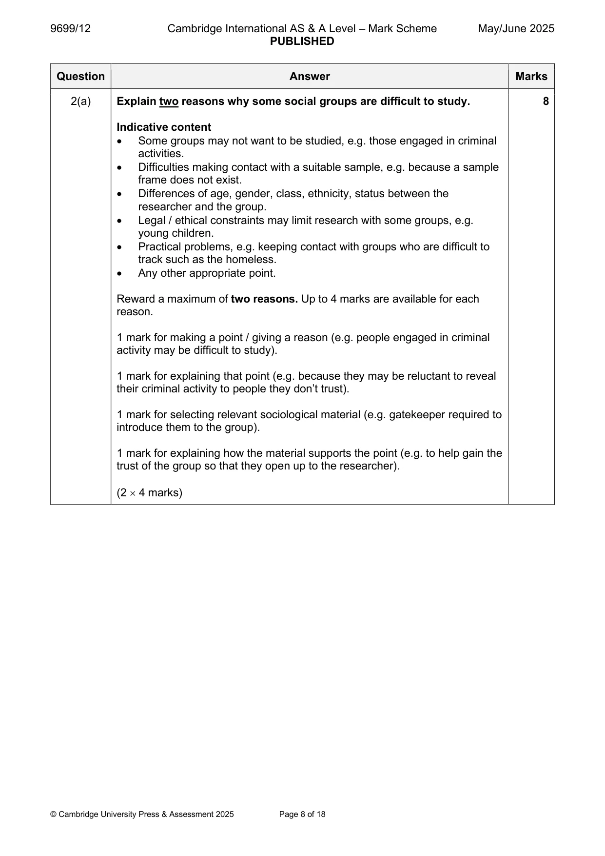 Mark scheme, page 8 of 18