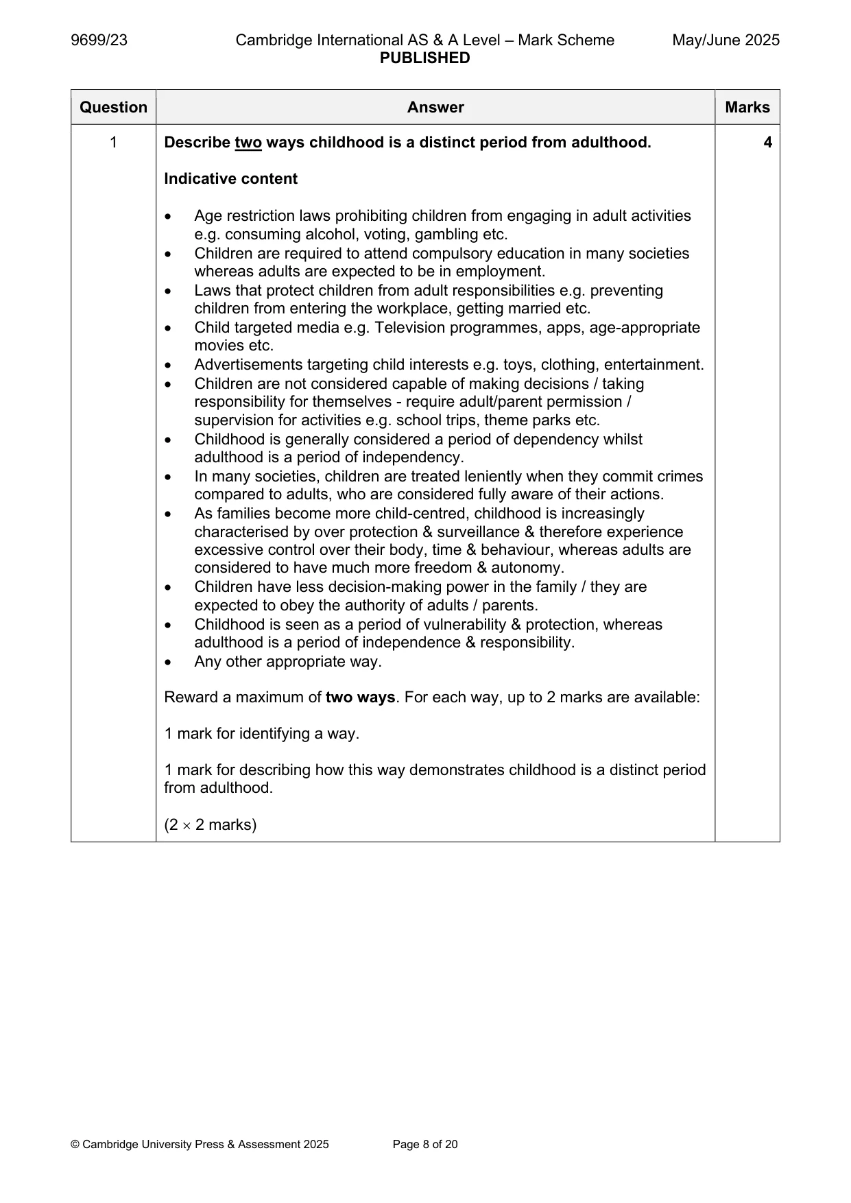Mark scheme, page 8 of 20