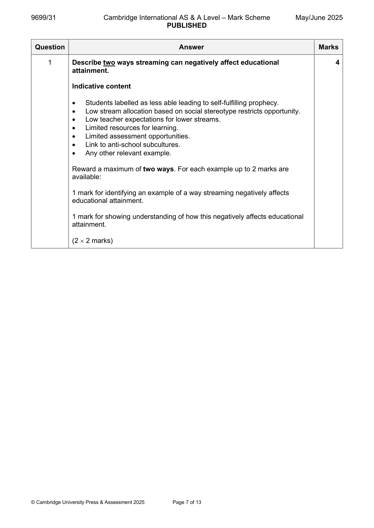 Mark scheme, page 7 of 13