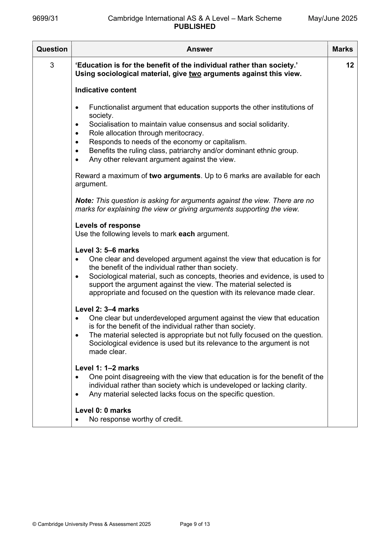 Mark scheme, page 9 of 13