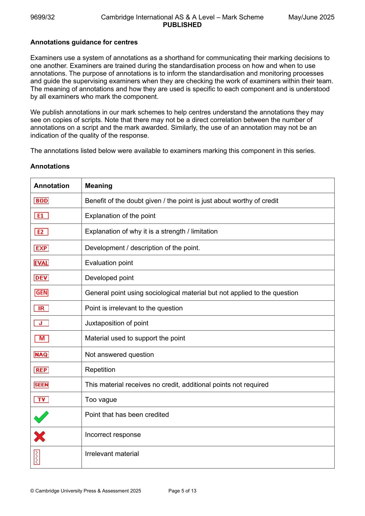 Mark scheme, page 5 of 13