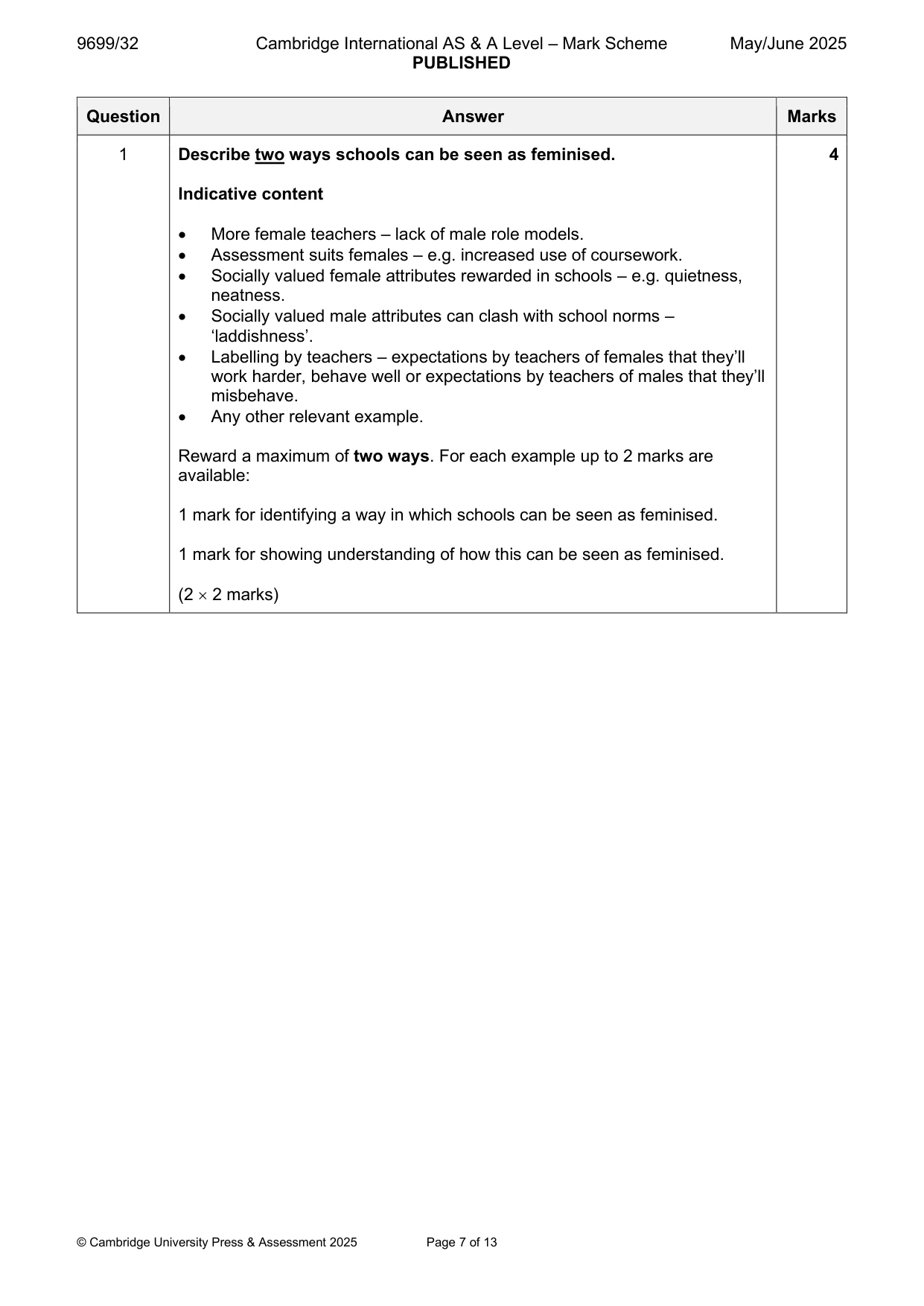Mark scheme, page 7 of 13