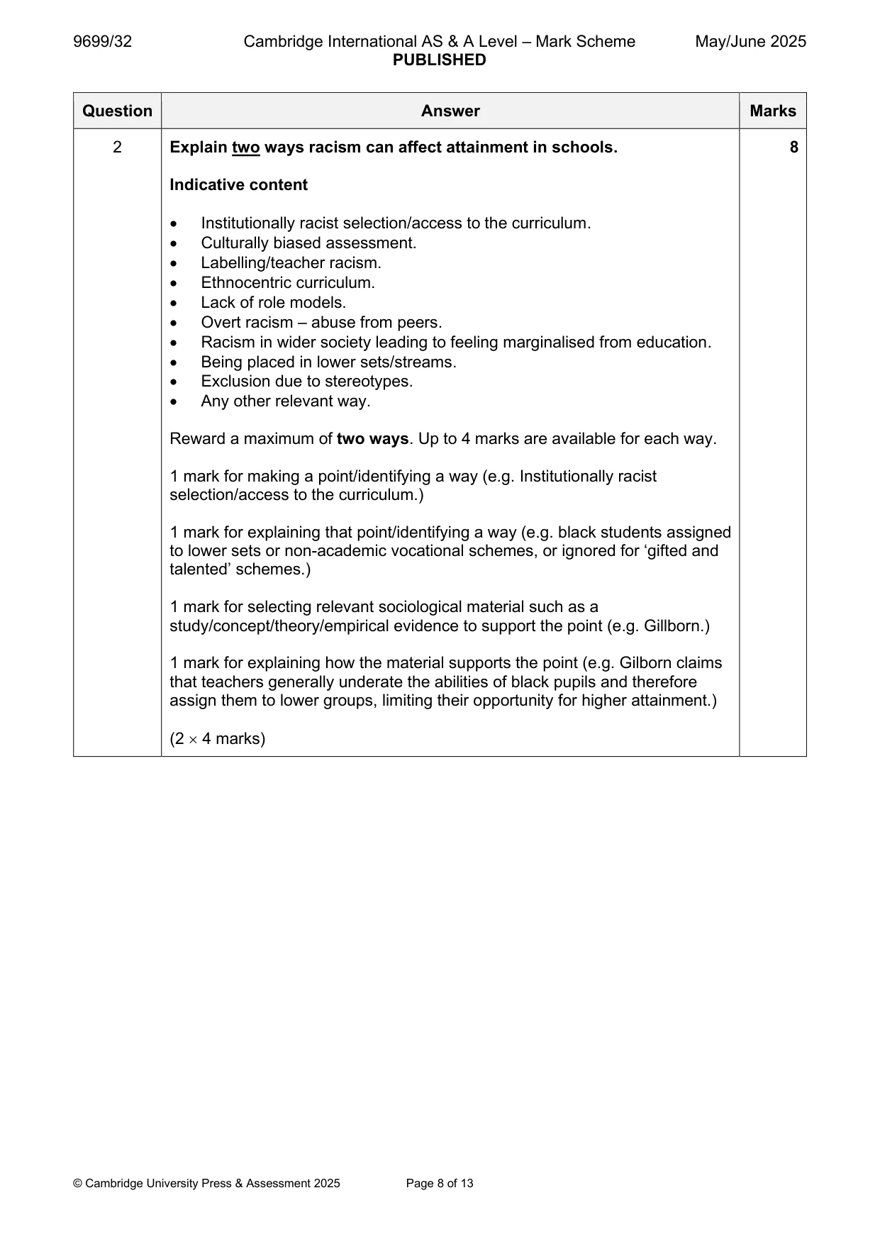 Mark scheme, page 8 of 13