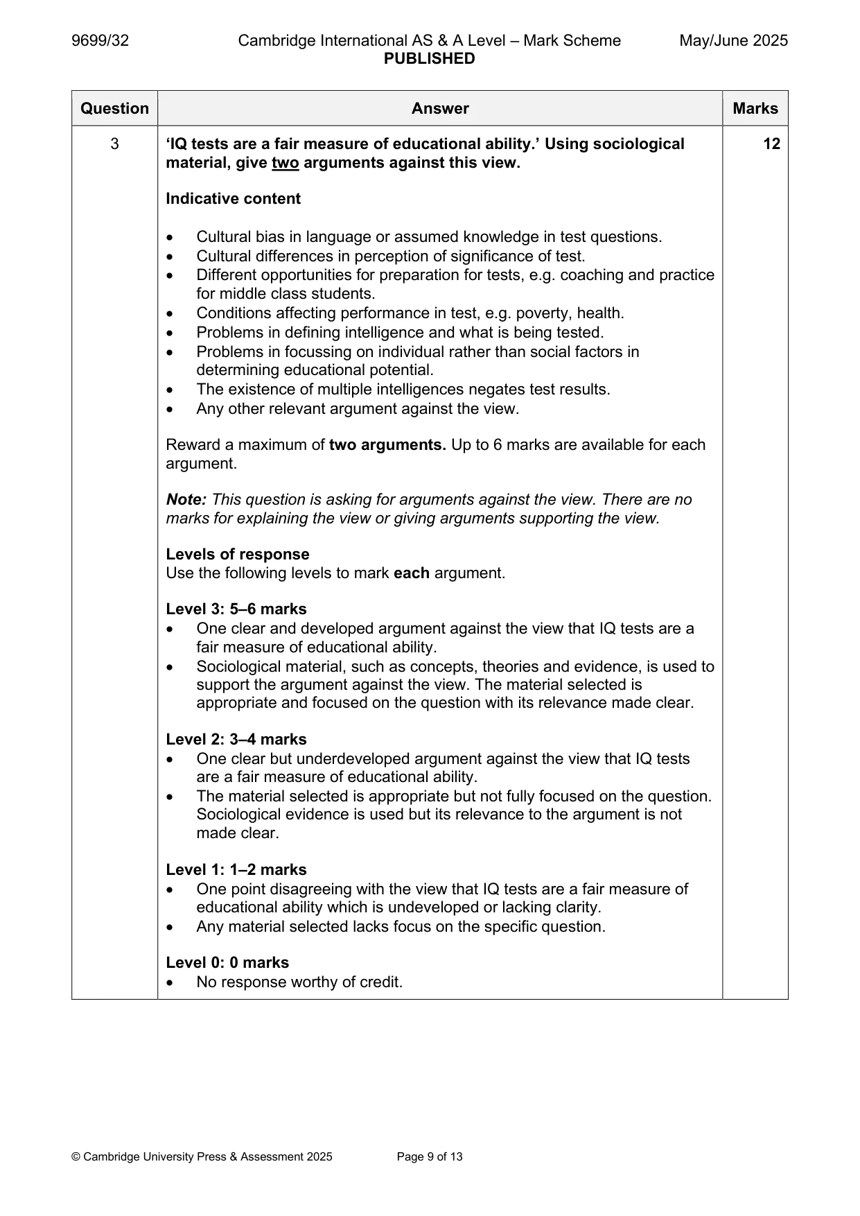 Mark scheme, page 9 of 13