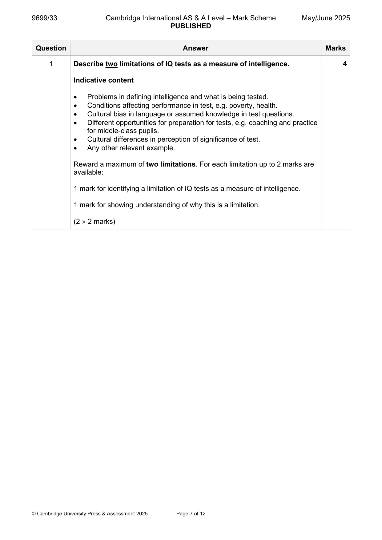 Mark scheme, page 7 of 12
