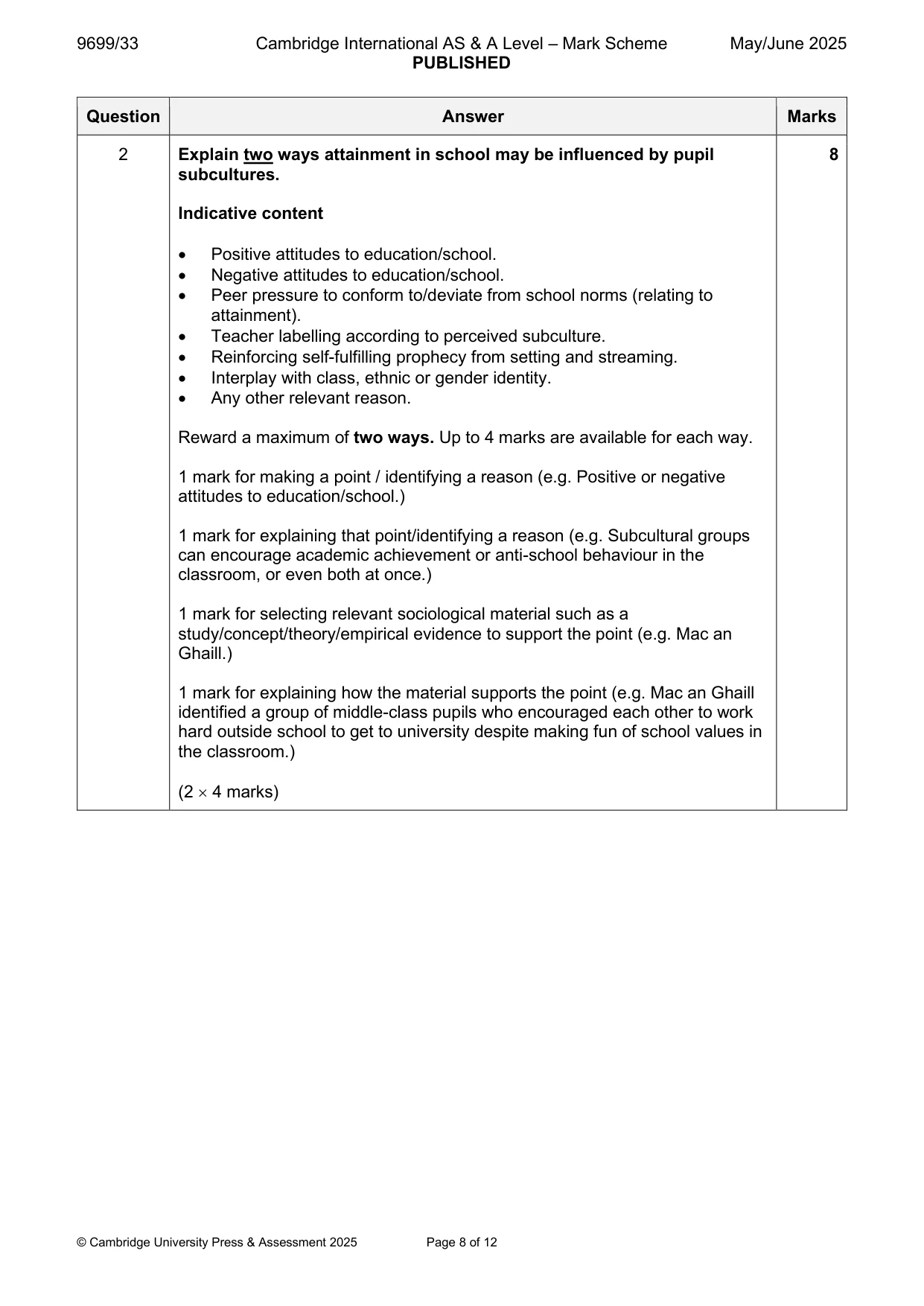 Mark scheme, page 8 of 12