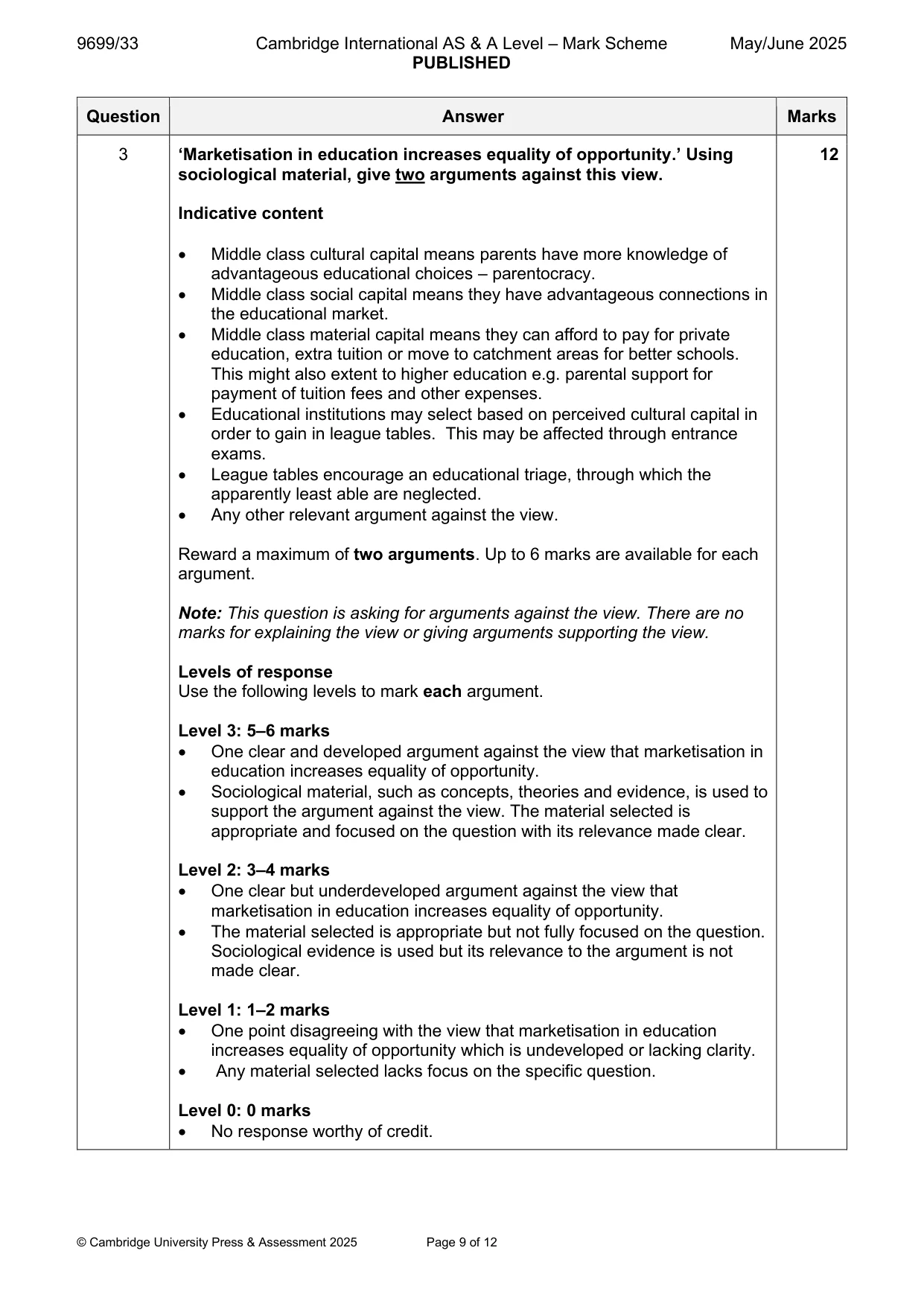 Mark scheme, page 9 of 12