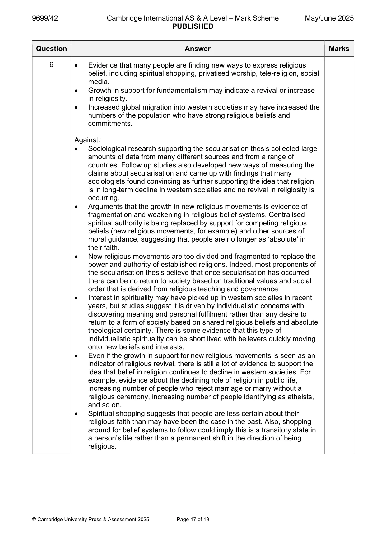 Mark scheme, page 17 of 19