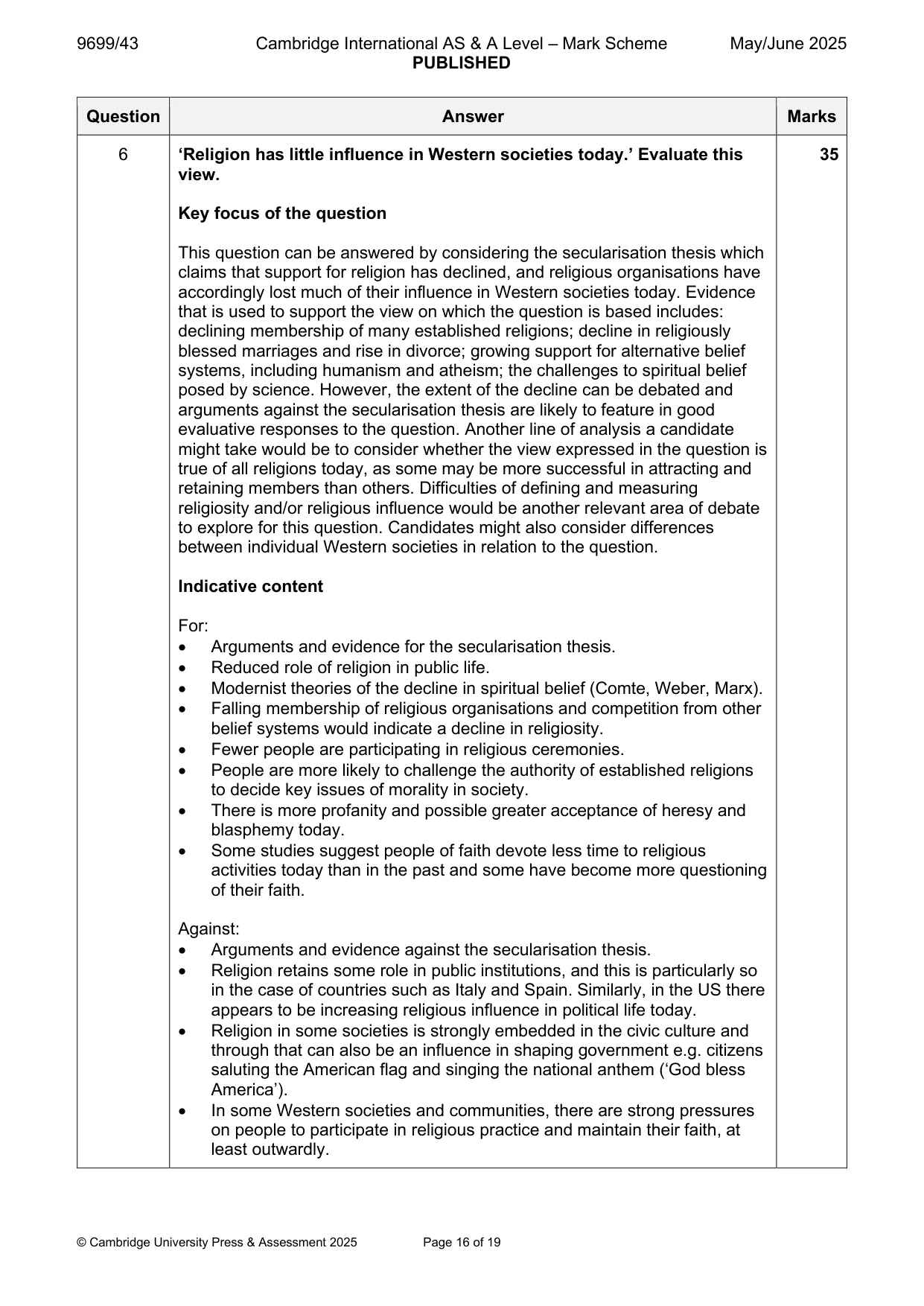 Mark scheme, page 16 of 19