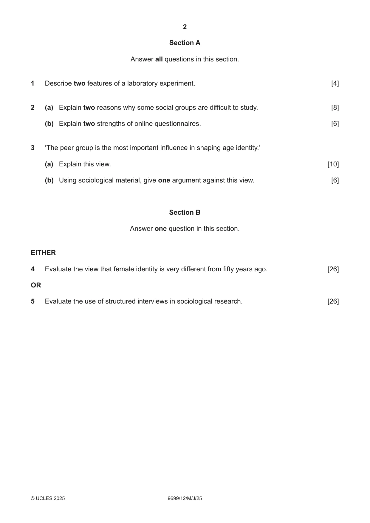 Cambridge A Level Sociology 9699 2025 May/June Paper 1 · Variant 2 question paper, page 2 of 4