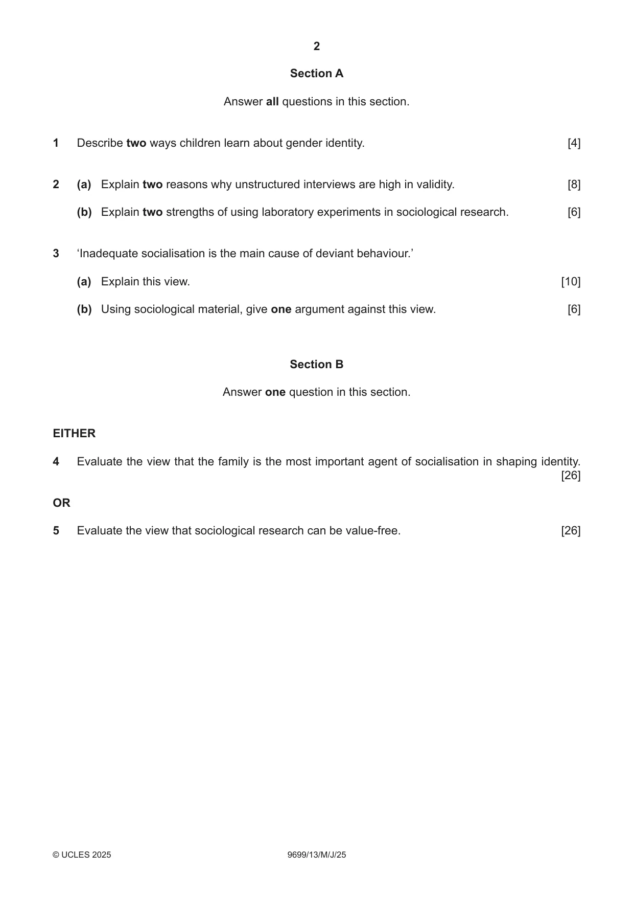 Cambridge A Level Sociology 9699 2025 May/June Paper 1 · Variant 3 question paper, page 2 of 4