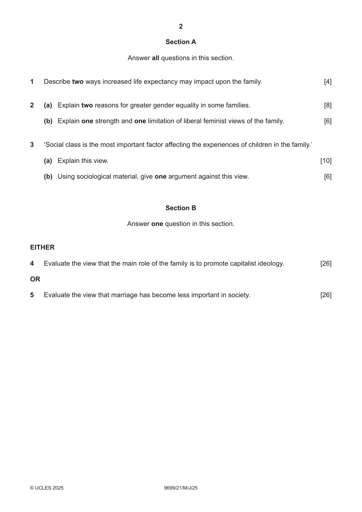 Cambridge A Level Sociology 9699 2025 May/June Paper 2 · Variant 1 question paper, page 2 of 4