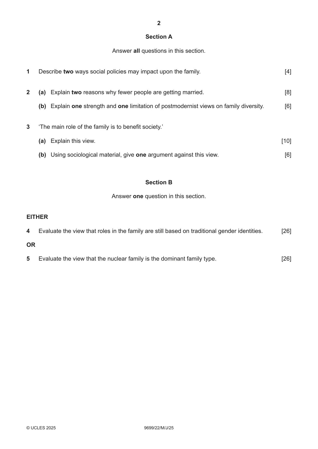 Cambridge A Level Sociology 9699 2025 May/June Paper 2 · Variant 2 question paper, page 2 of 4