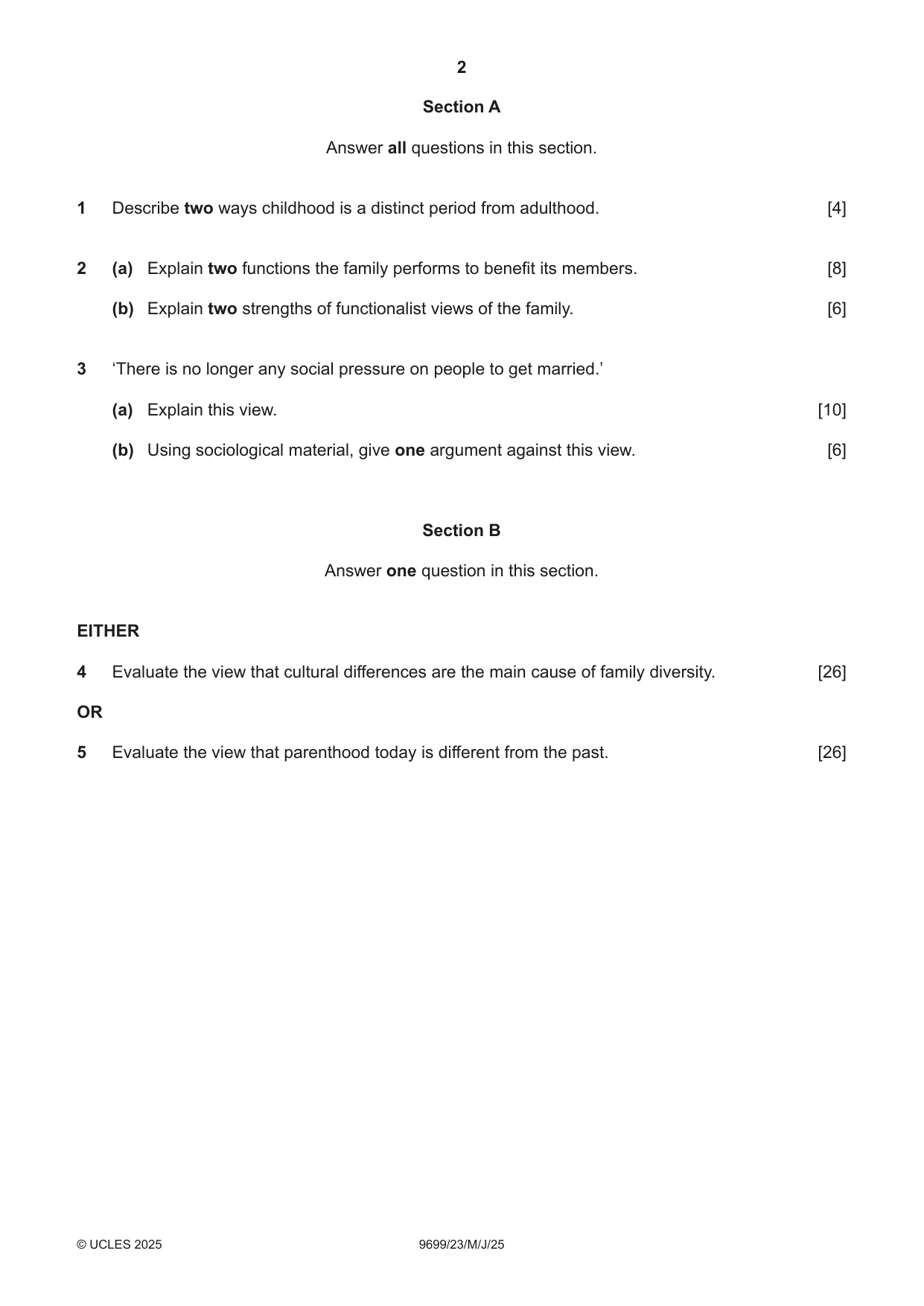 Cambridge A Level Sociology 9699 2025 May/June Paper 2 · Variant 3 question paper, page 2 of 4