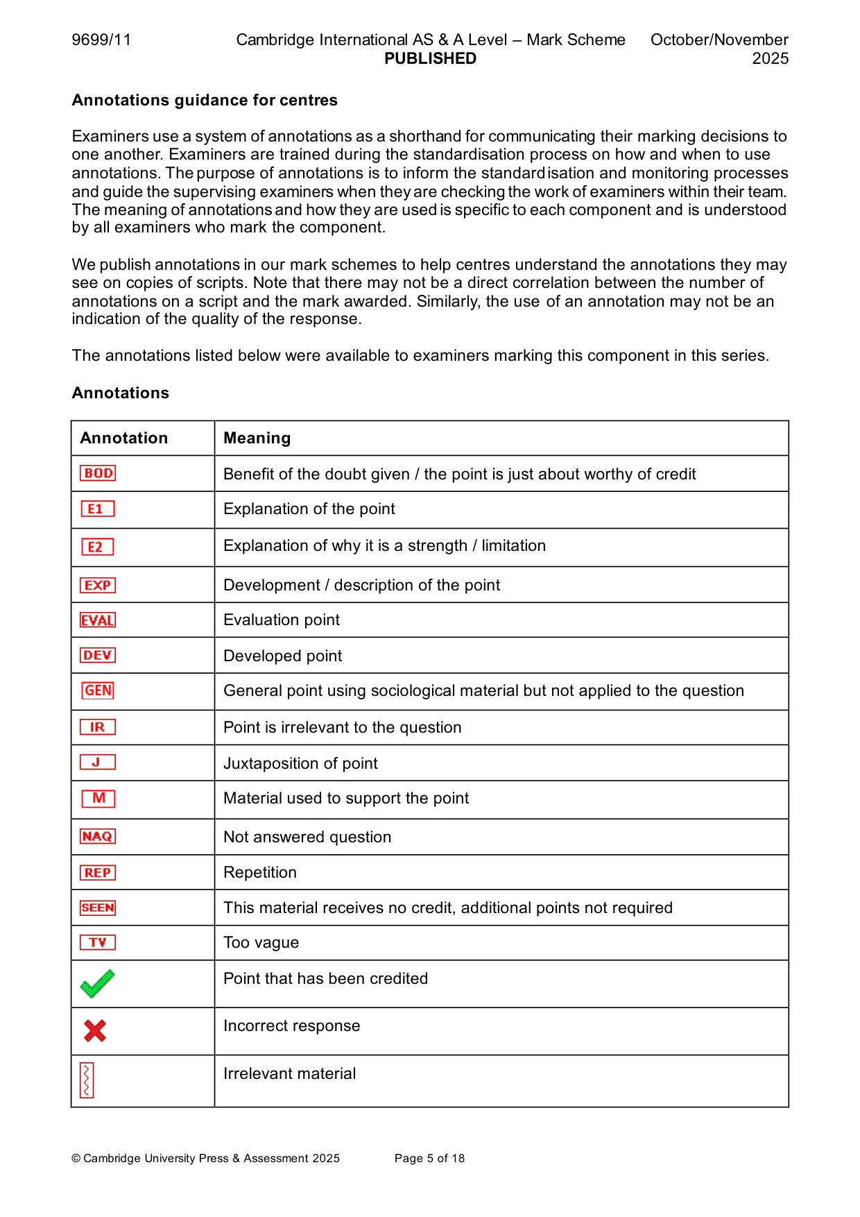 Mark scheme, page 5 of 18