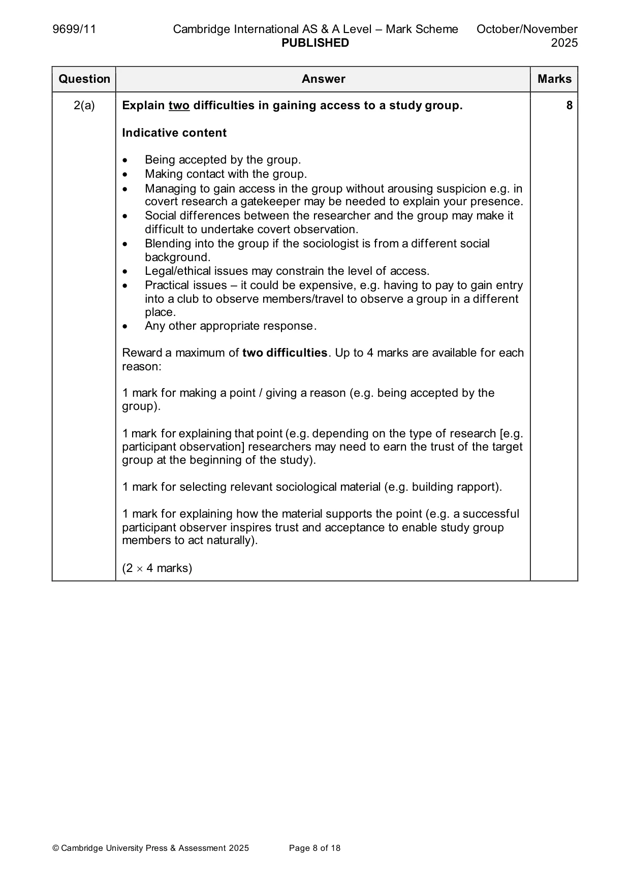 Mark scheme, page 8 of 18