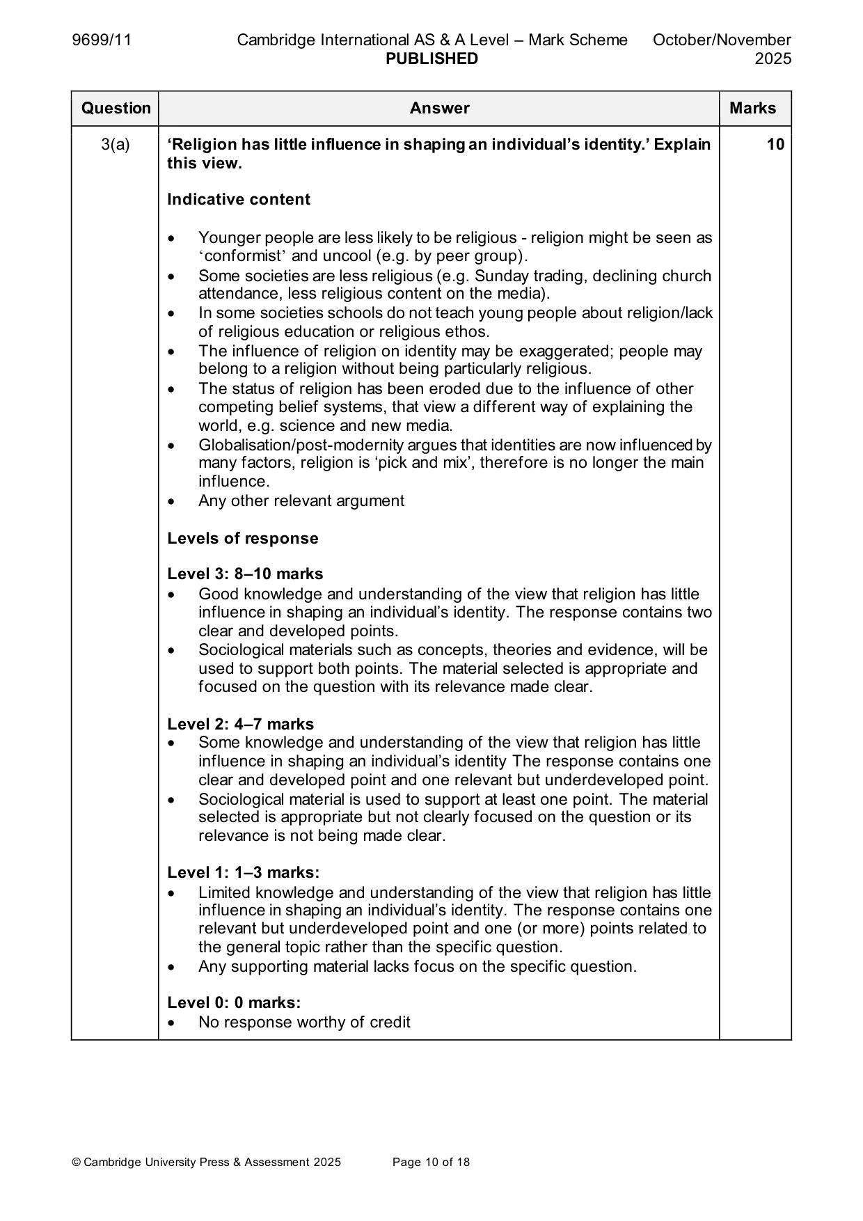 Mark scheme, page 10 of 18
